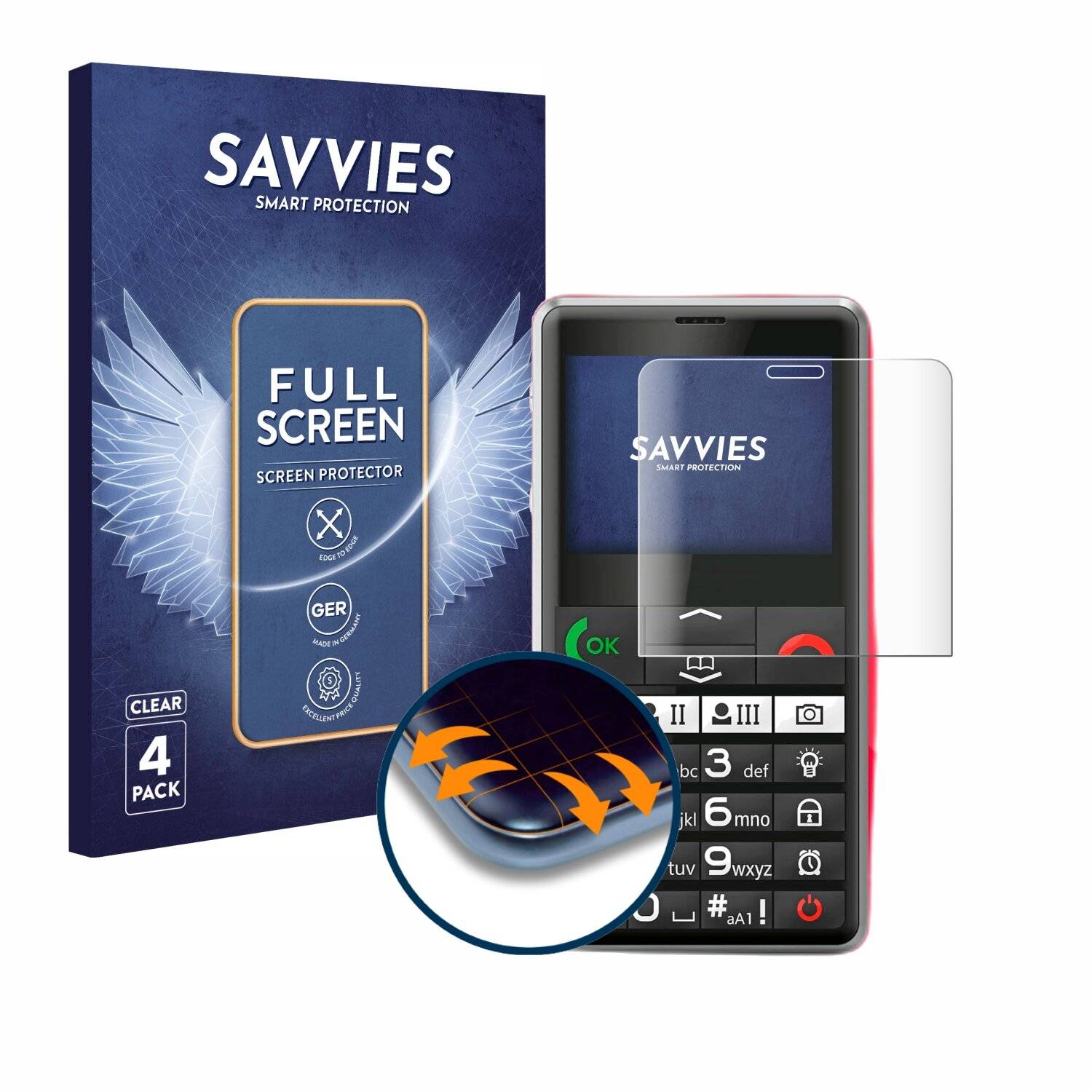 4x Savvies Full-Screen Folie für Emporia Pure