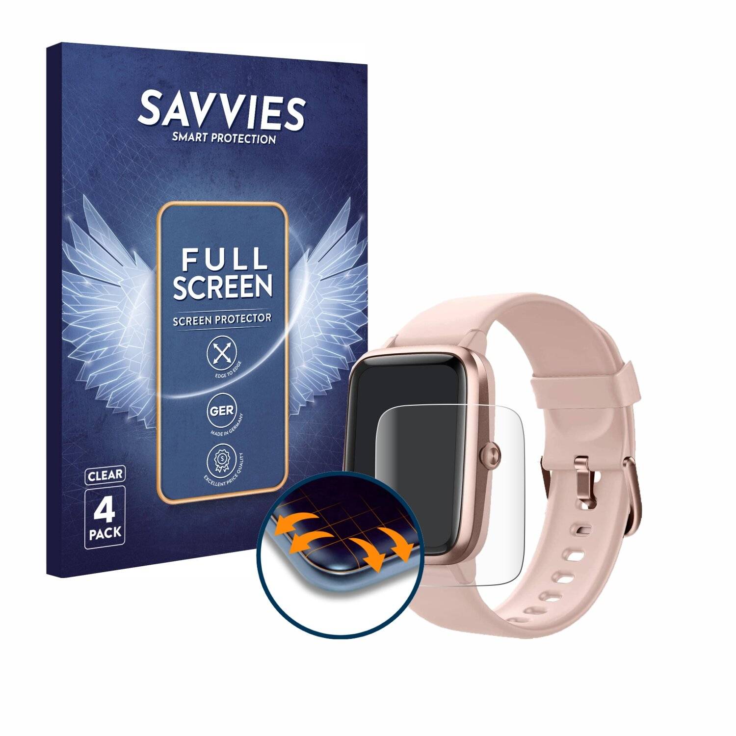 4x Savvies SF85 Full-Screen für Fitpolo Smartwatch 207