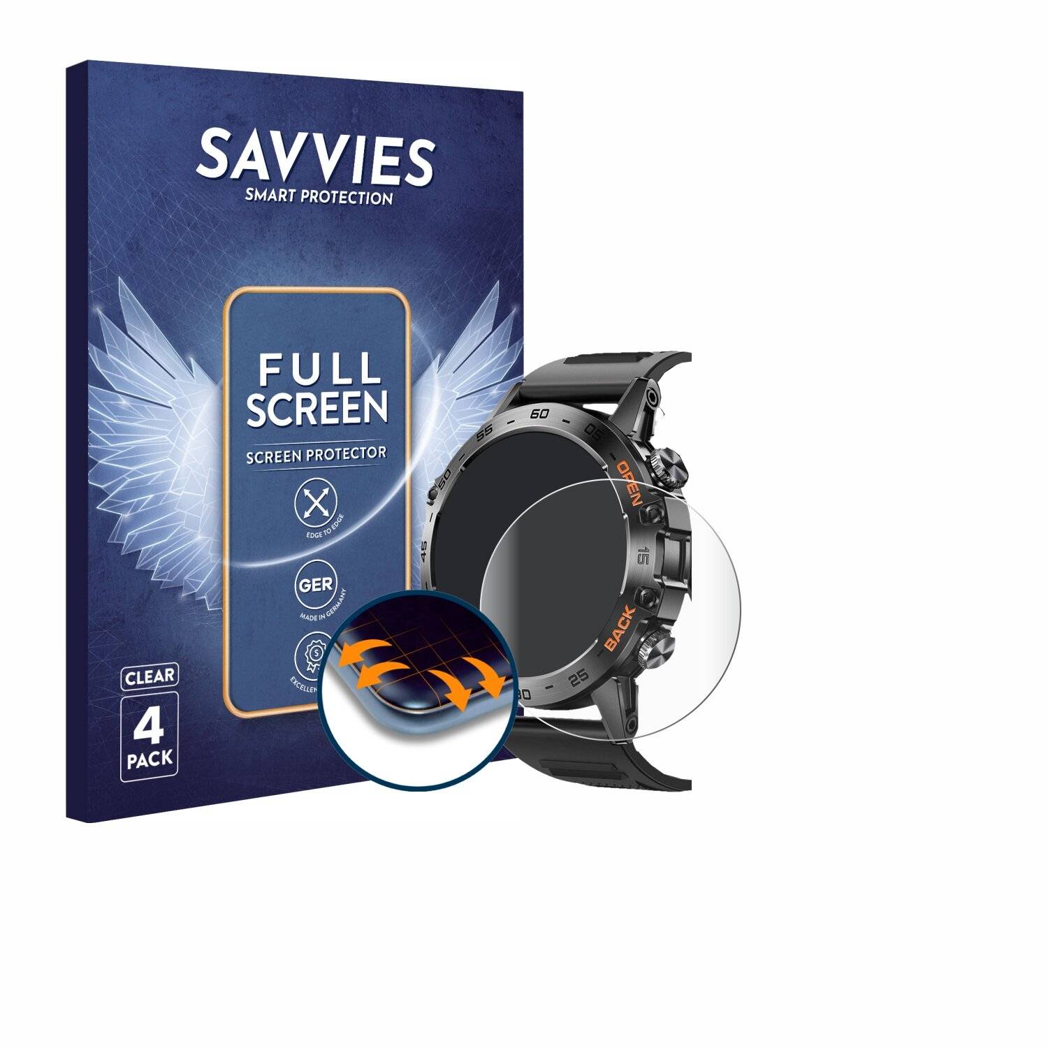 4x Savvies Full-Screen Folie für Lemfo Smartwatch