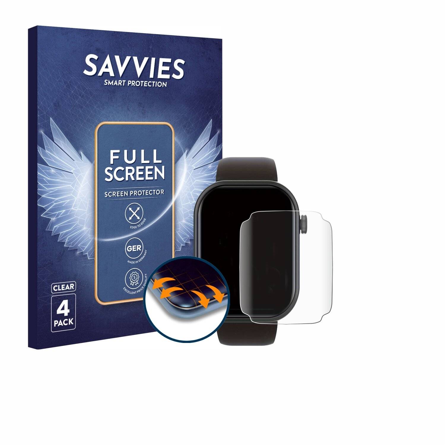 4x Savvies Full-Screen Folie für Smartwatch IDW19