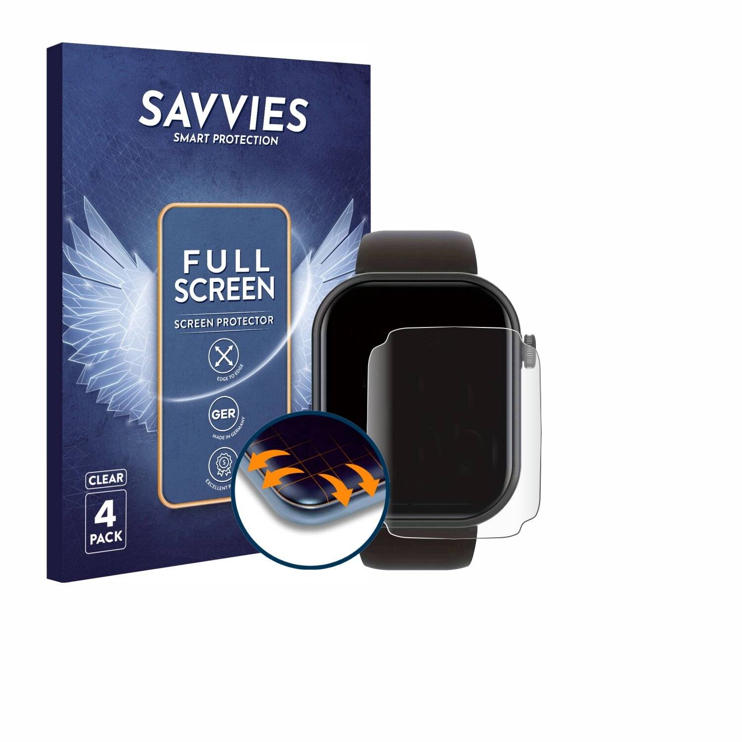 4x Savvies Full-Screen Folie für Smartwatch IDW15