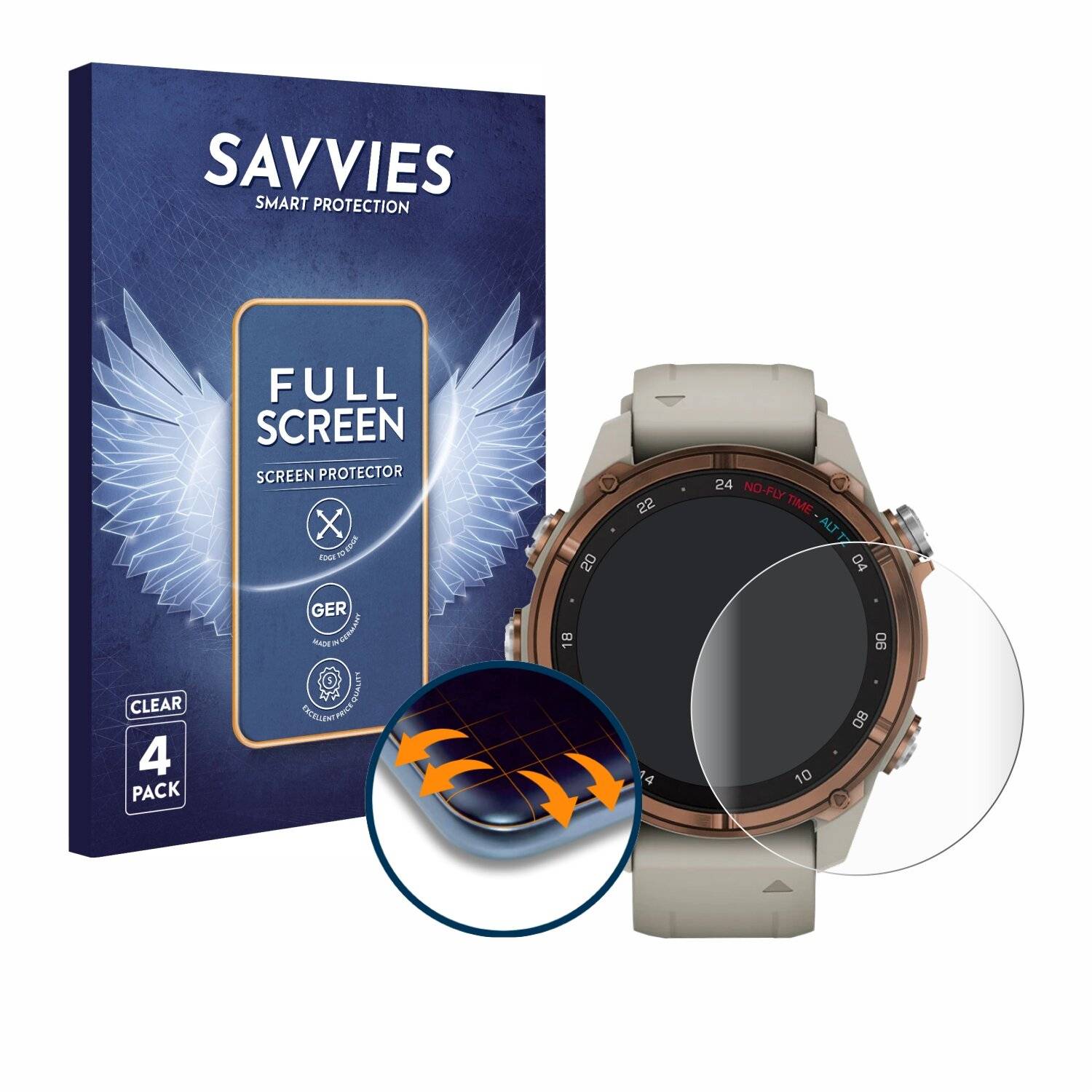 4x Savvies Full-Screen Folie für Garmin Descent Mk3 (43