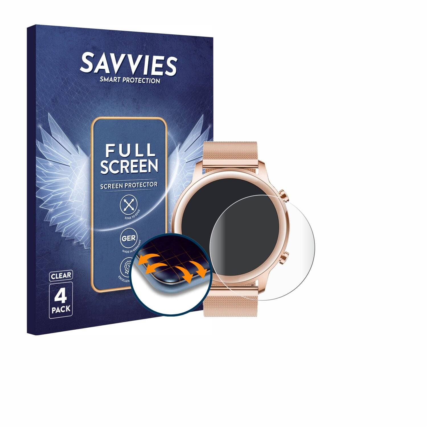 4x Savvies Full-Screen Folie für Honor MagicWatch 2 (42