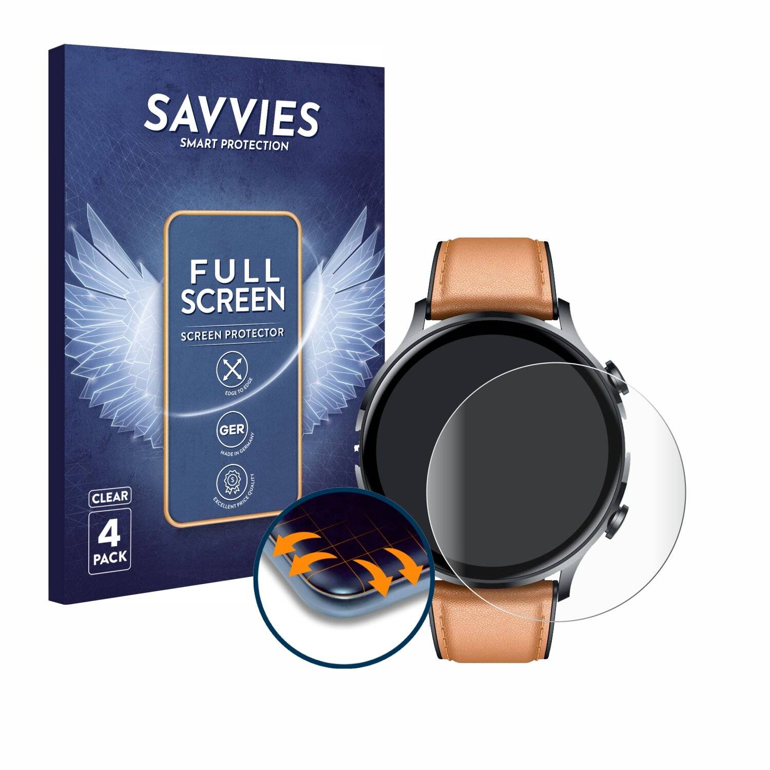 4x Savvies Full-Screen Folie für NONGAMX Smartwatch