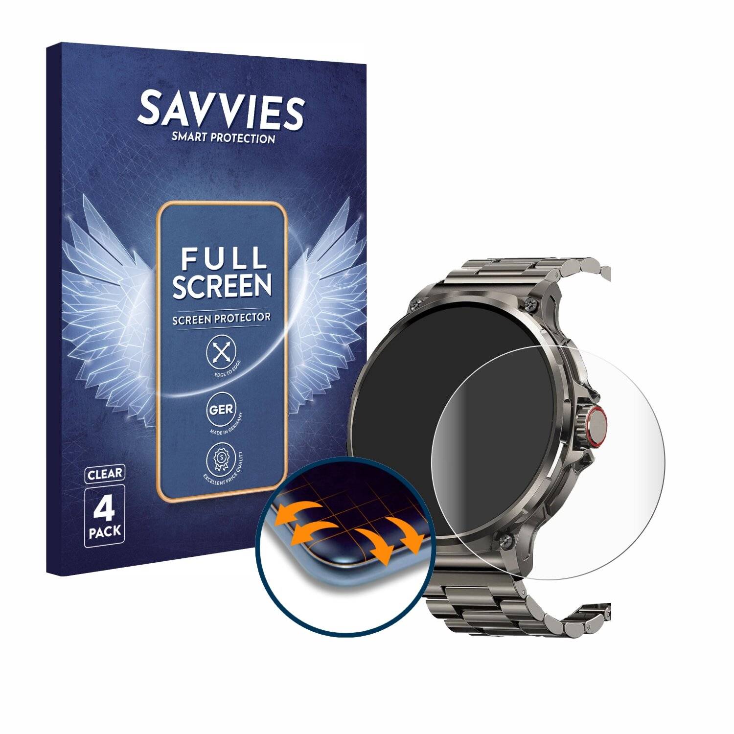 4x Savvies Full-Screen Folie für Tesofit Smartwatch 1.85