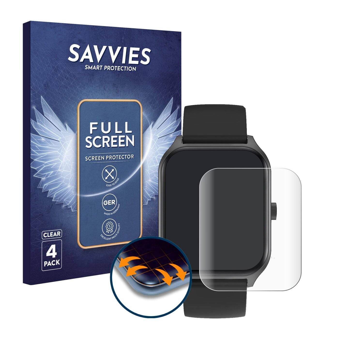 4x Savvies Full-Screen Folie für Yuede Smartwatch