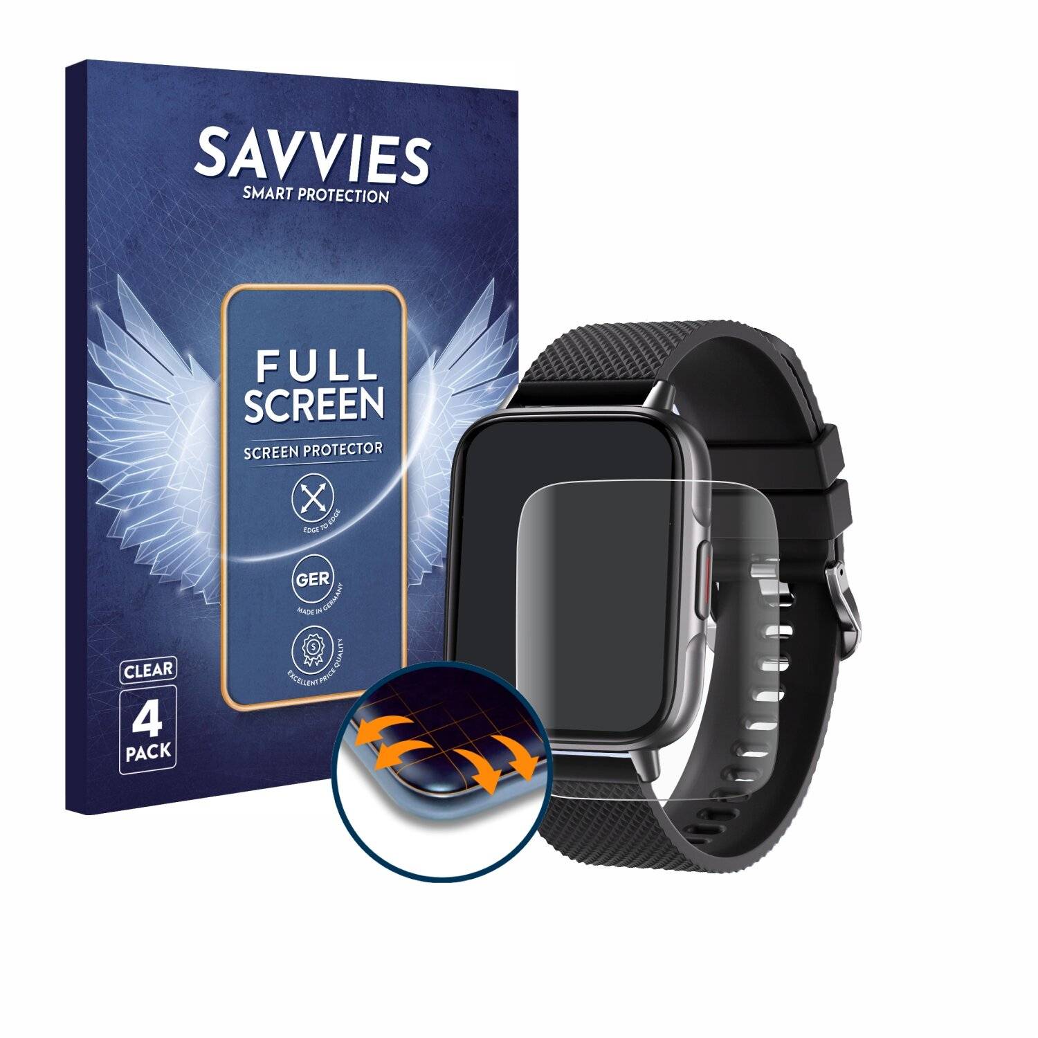 4x Savvies Full-Screen Folie für Tisoutec Smartwatch