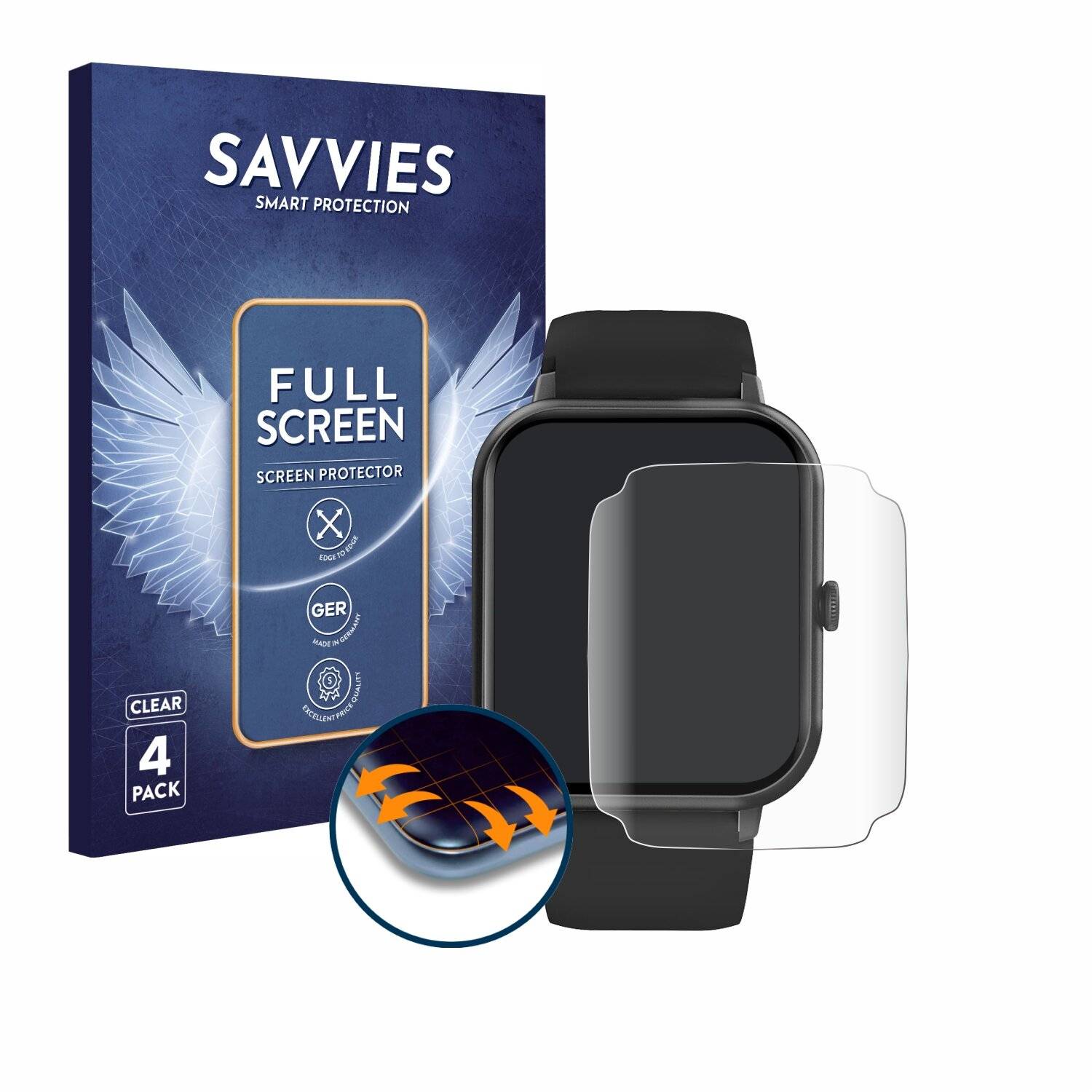 4x Savvies Full-Screen Folie für Yuede Smartwatch