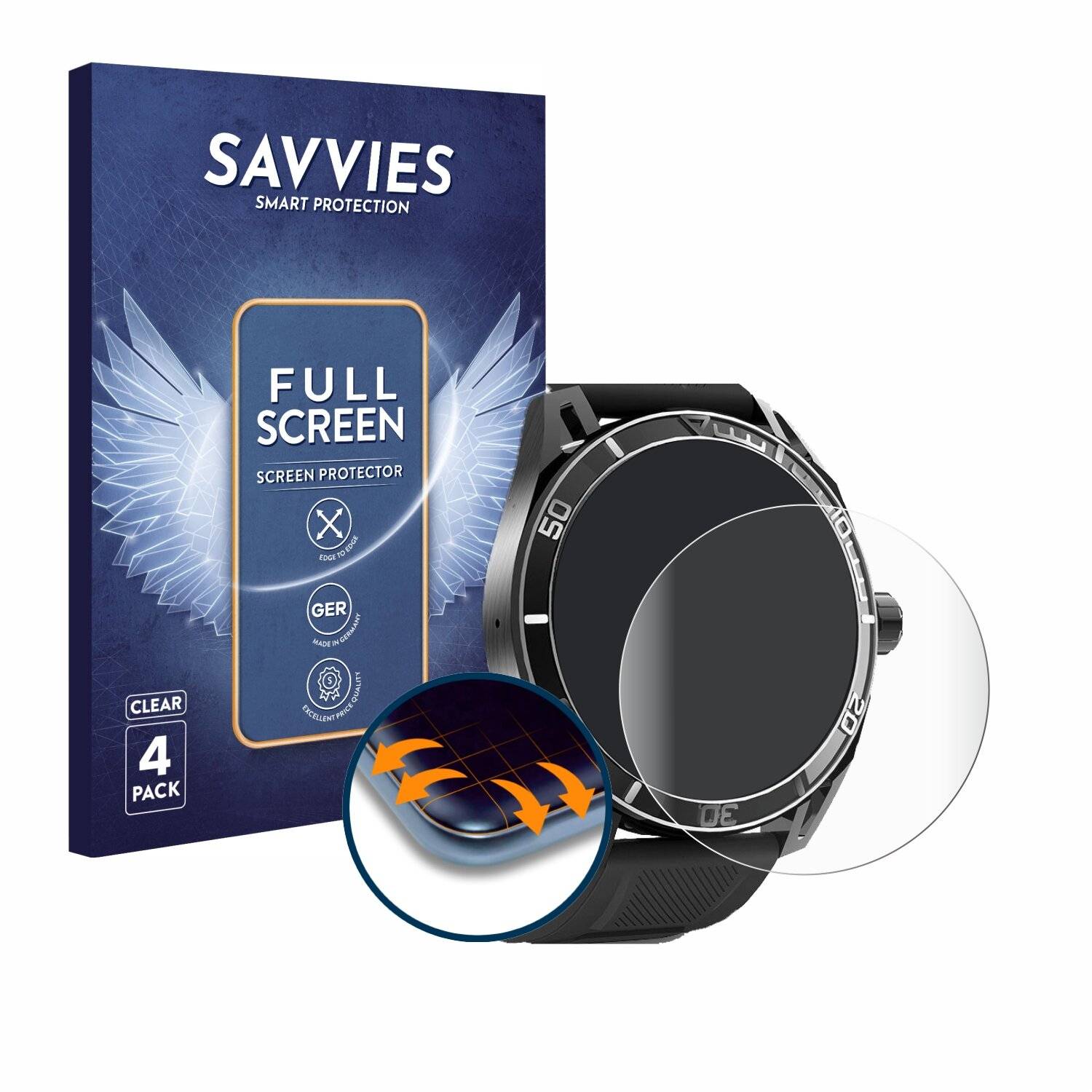 4x Savvies Full-Screen Folie für Yuede Smartwatch 1.43