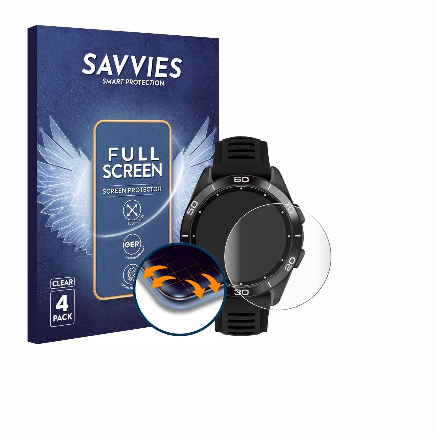 4x Savvies Full-Screen Folie für Tissot T-Touch Connect Sport