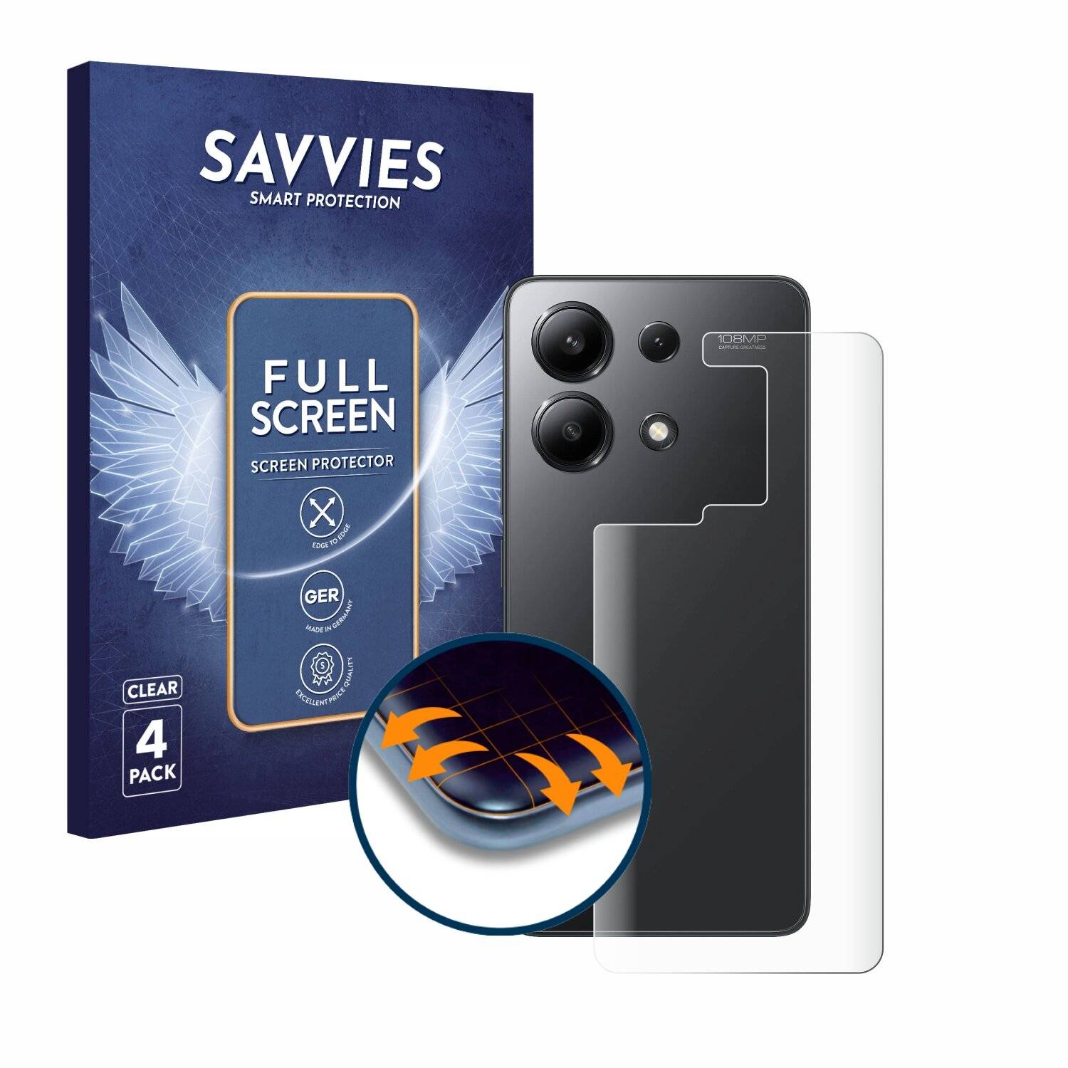 4x Savvies Full-Screen Folie für Xiaomi Redmi Note 13