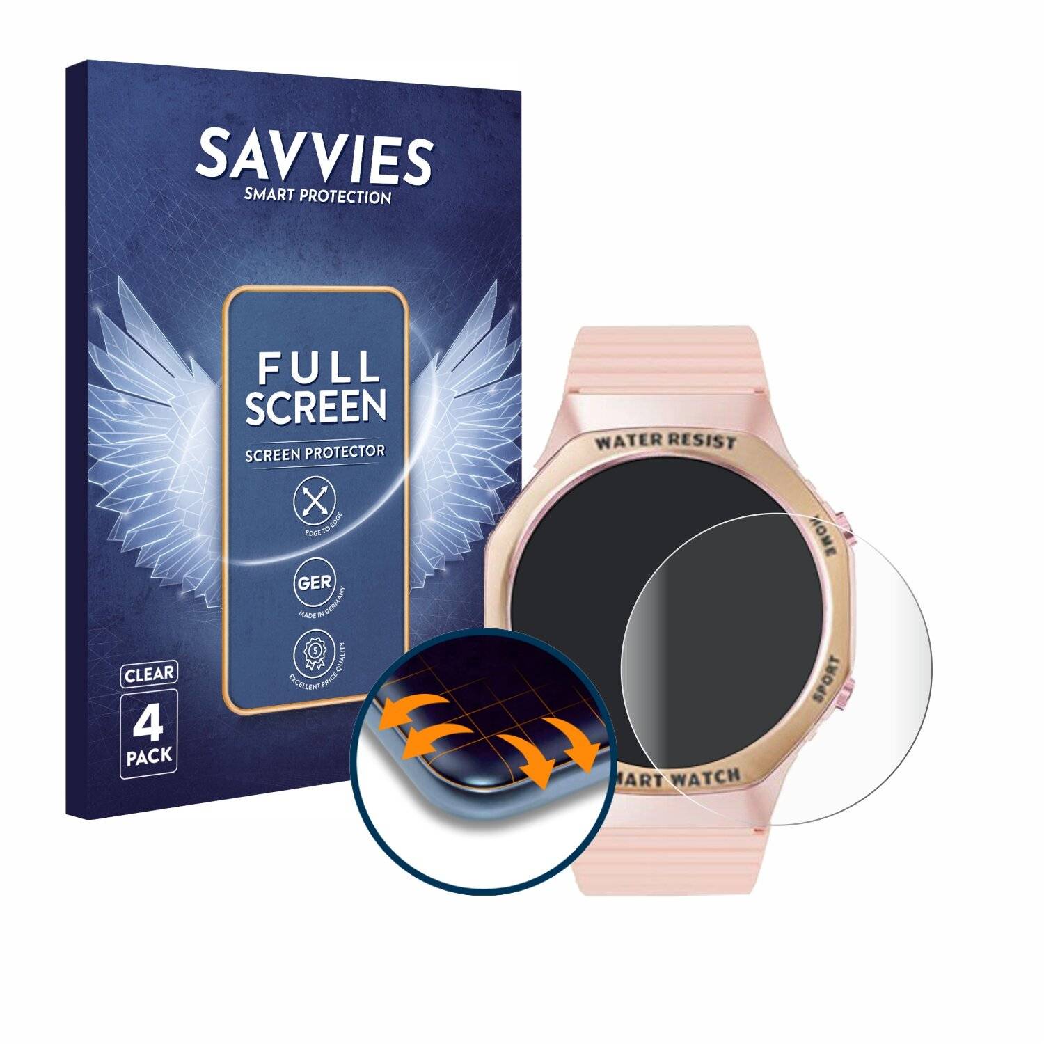 4x Savvies Full-Screen Folie für Mutoy Smartwatch 1.32