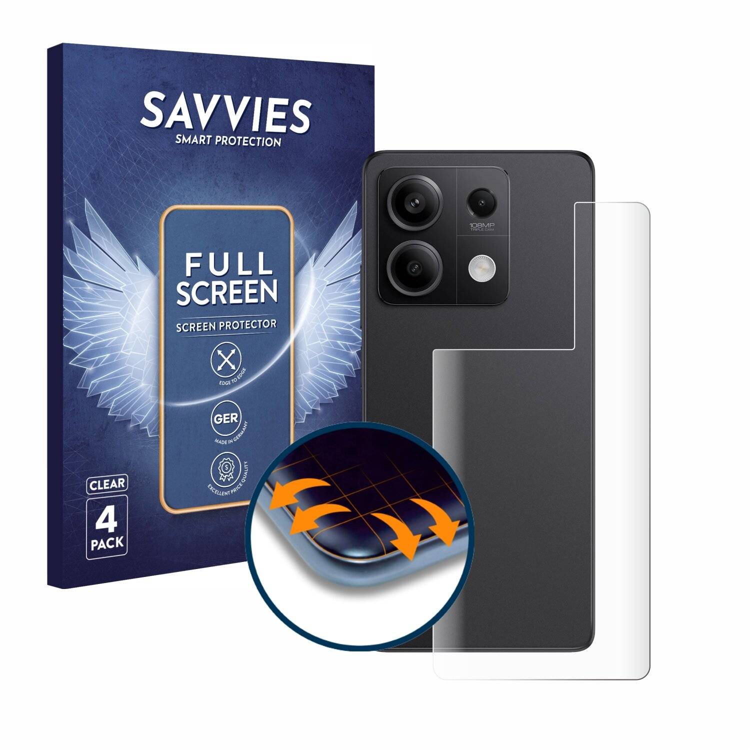 4x Savvies Full-Screen Folie für Xiaomi Redmi Note 13 Pro 5G