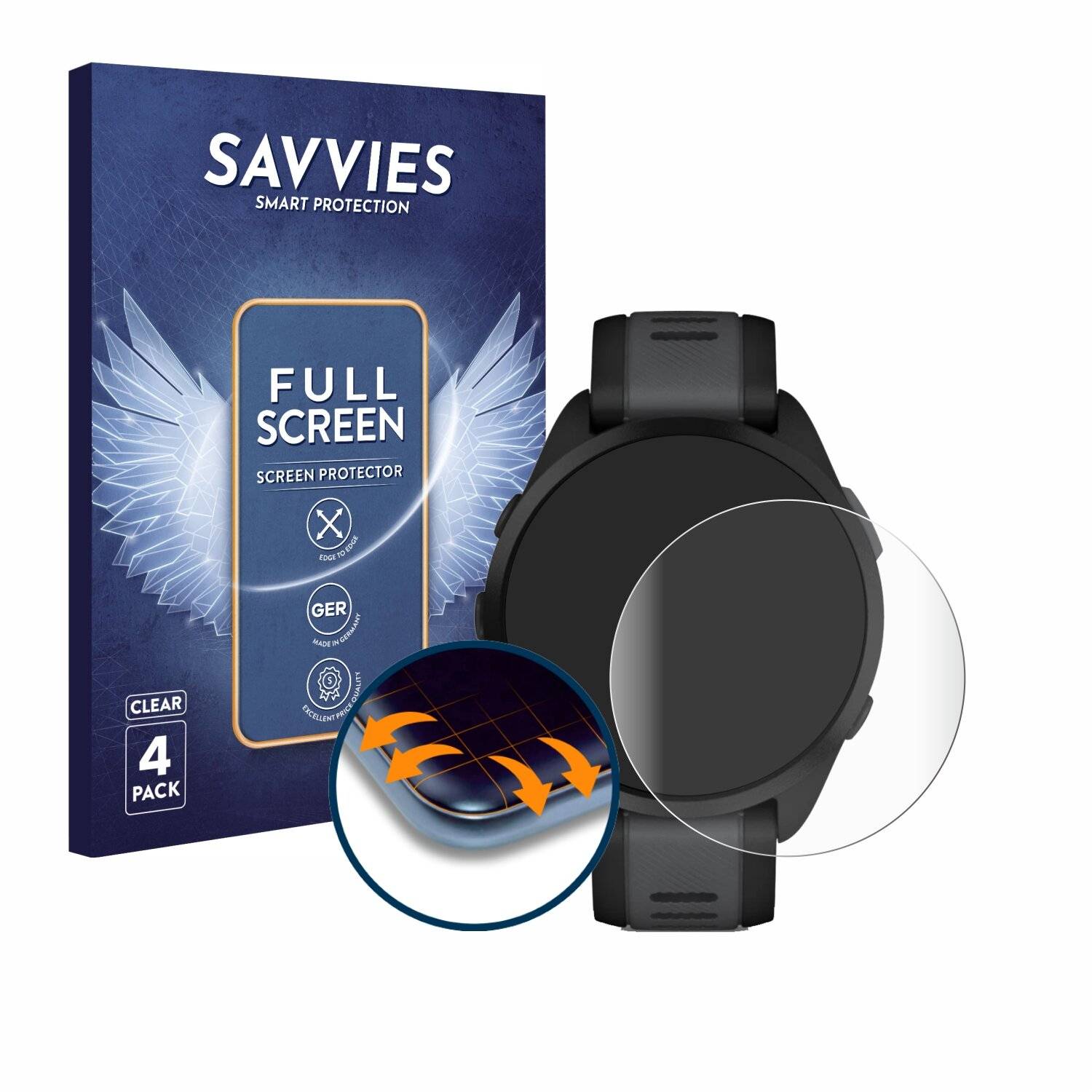 4x Savvies Full-Screen Folie für Garmin Forerunner