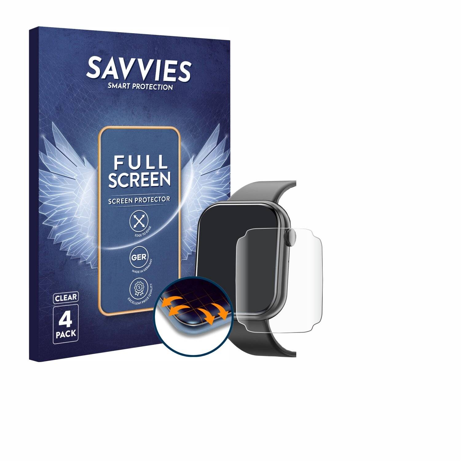 4x Savvies Full-Screen Folie für Mingtawn Smartwatch