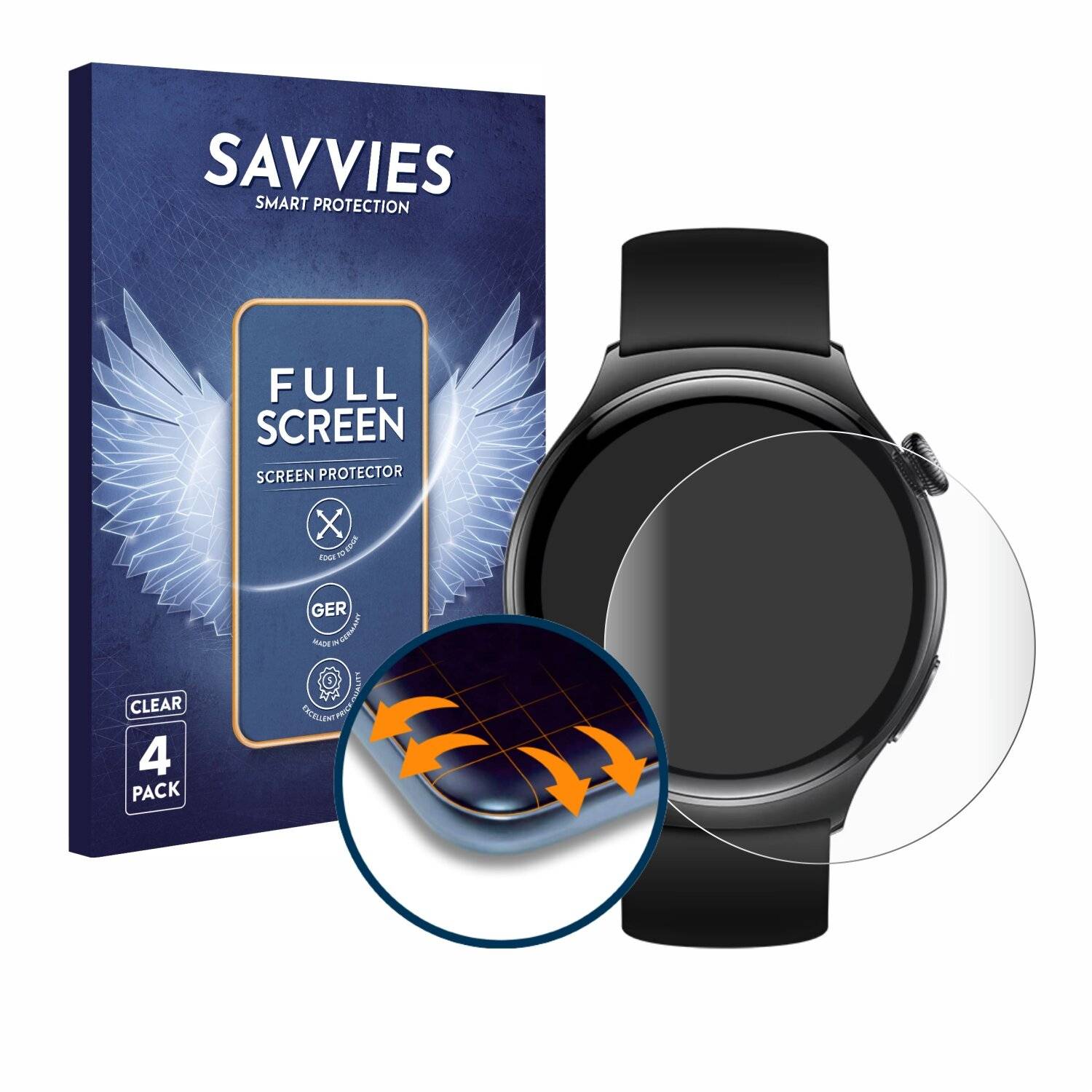 4x Savvies Full-Screen Folie für Huawei Watch 4 Active (46
