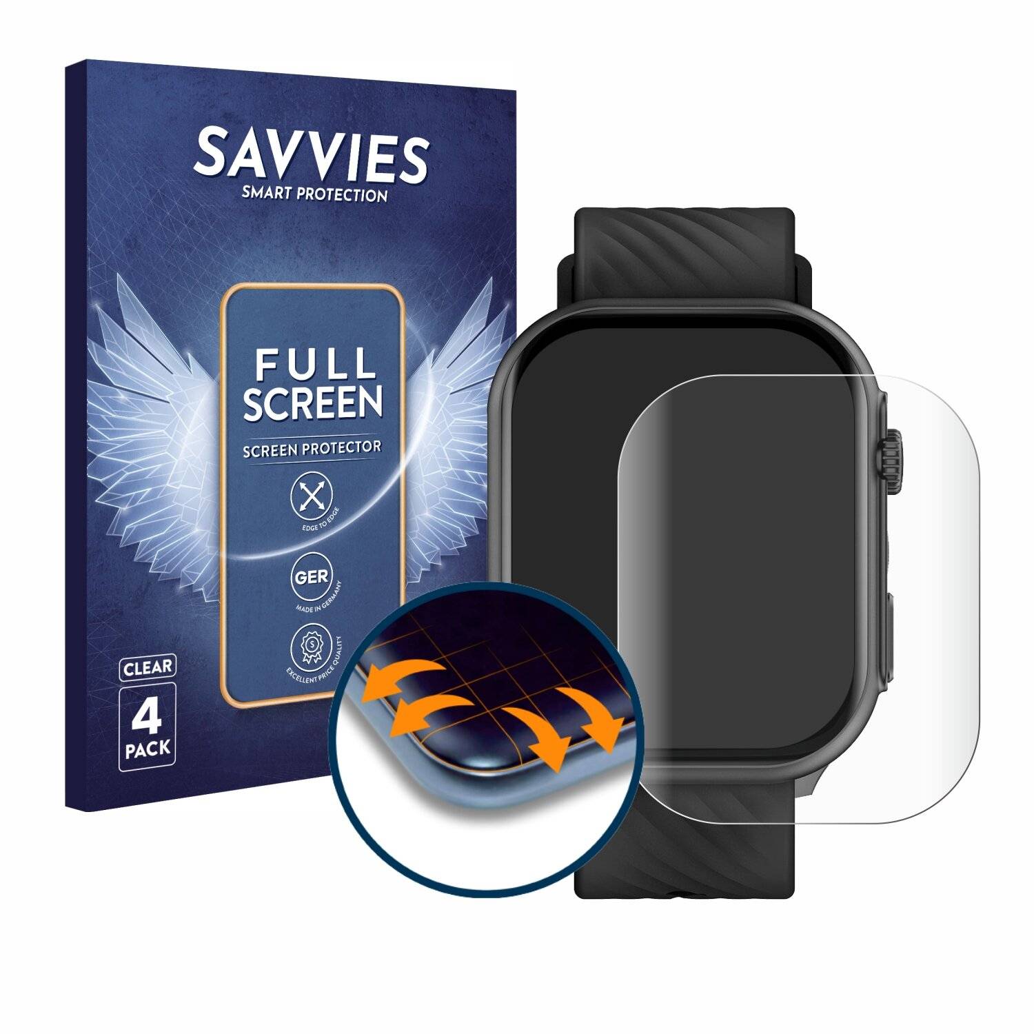 4x Savvies Full-Screen Folie für Yuede Smartwatch