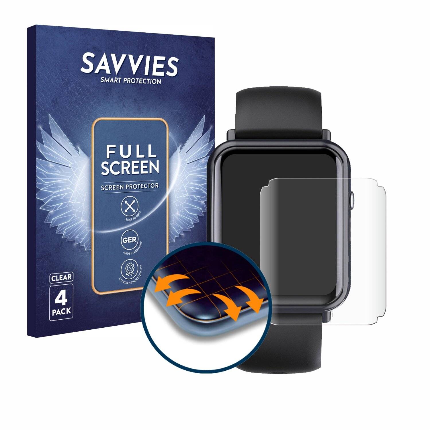 4x Savvies Full-Screen Folie für Tisoutec Smartwatch