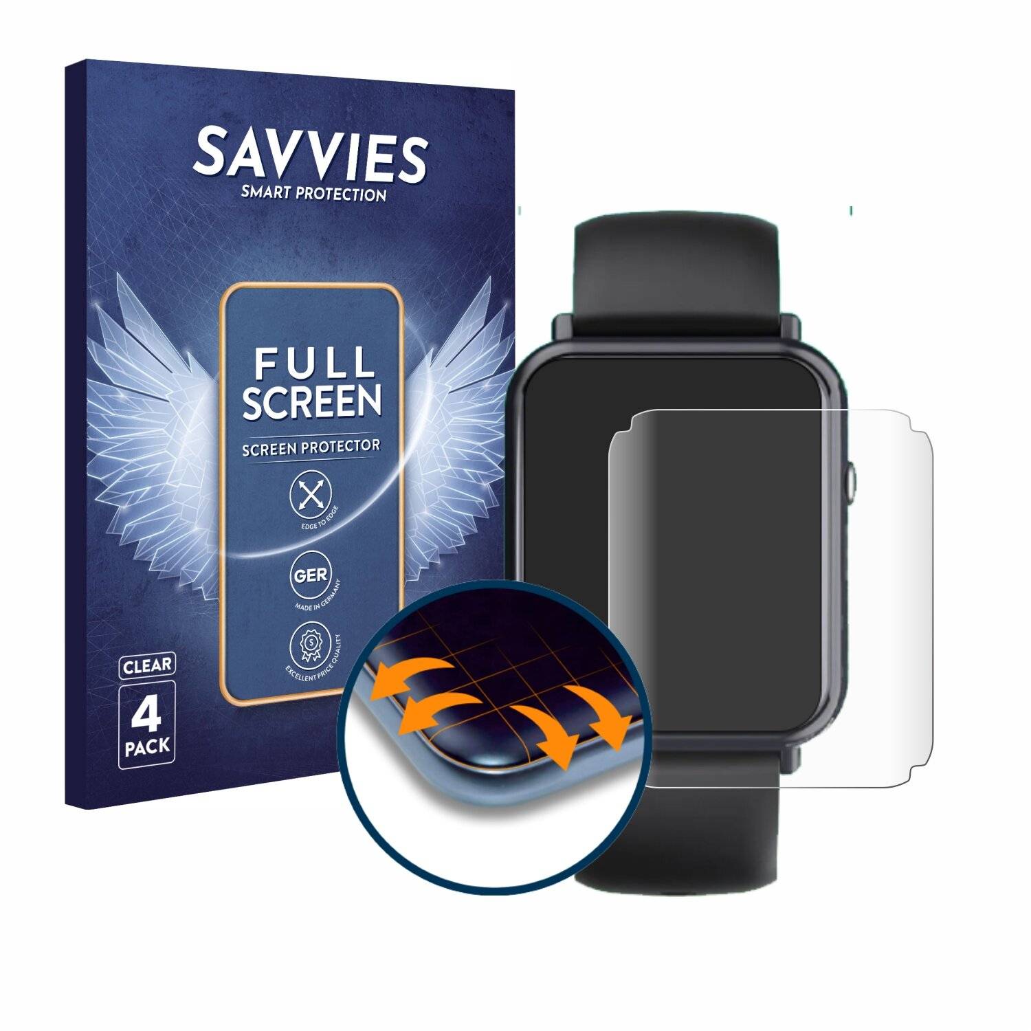 4x Savvies Full-Screen Folie für Sross Smartwatch