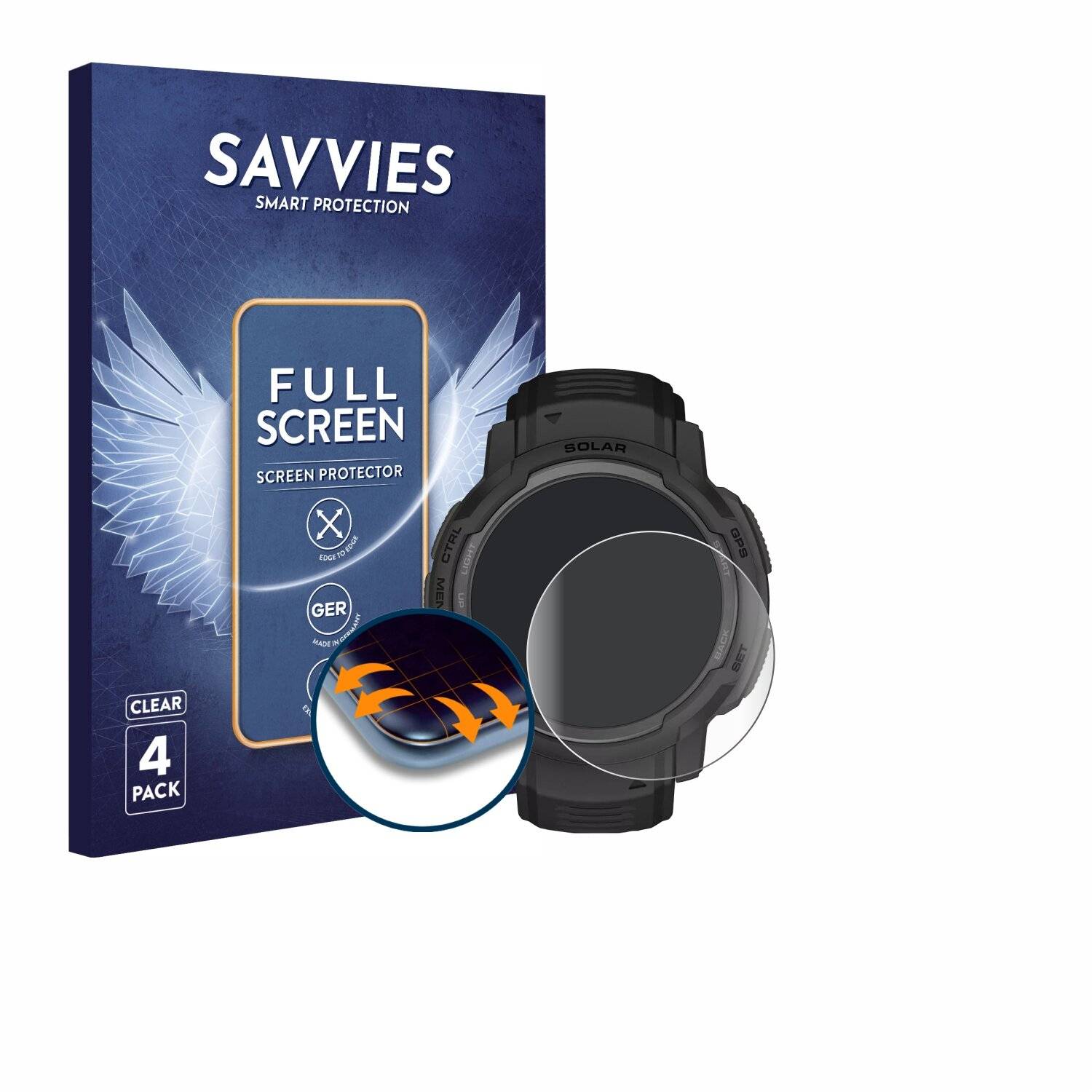 4x Savvies Full-Screen Folie für Garmin Instinct Crossover