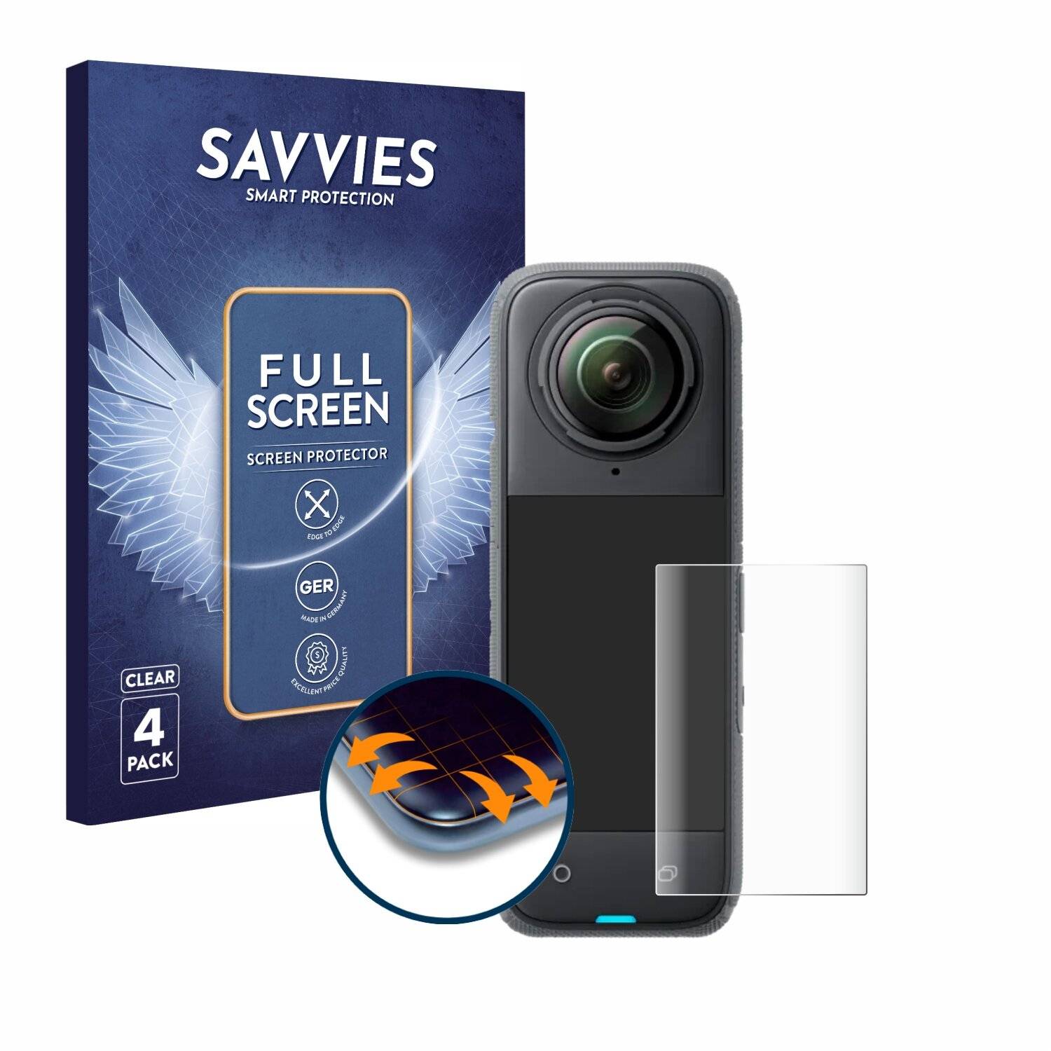 4x Savvies Full-Screen Folie für Insta360