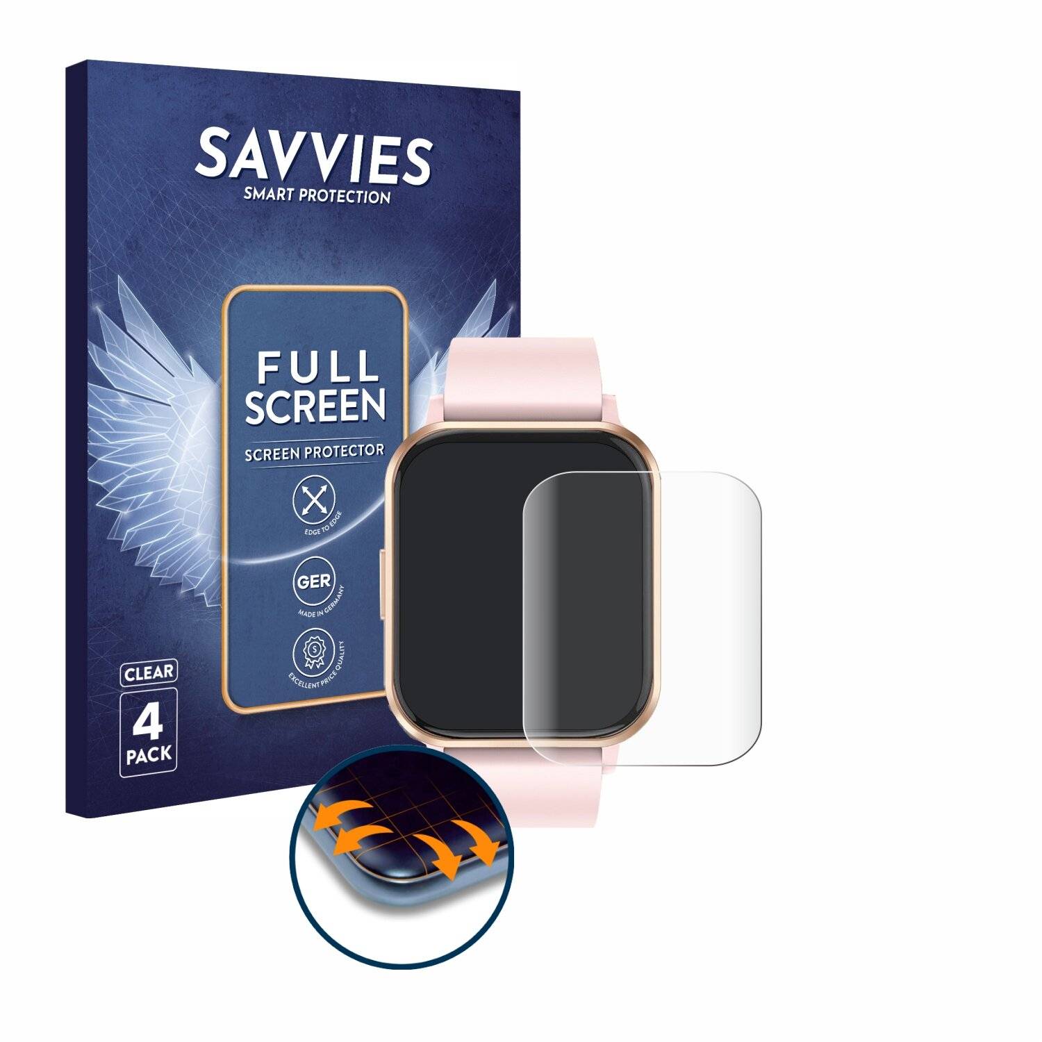 4x Savvies Full-Screen Folie für walkbee Smartwatch