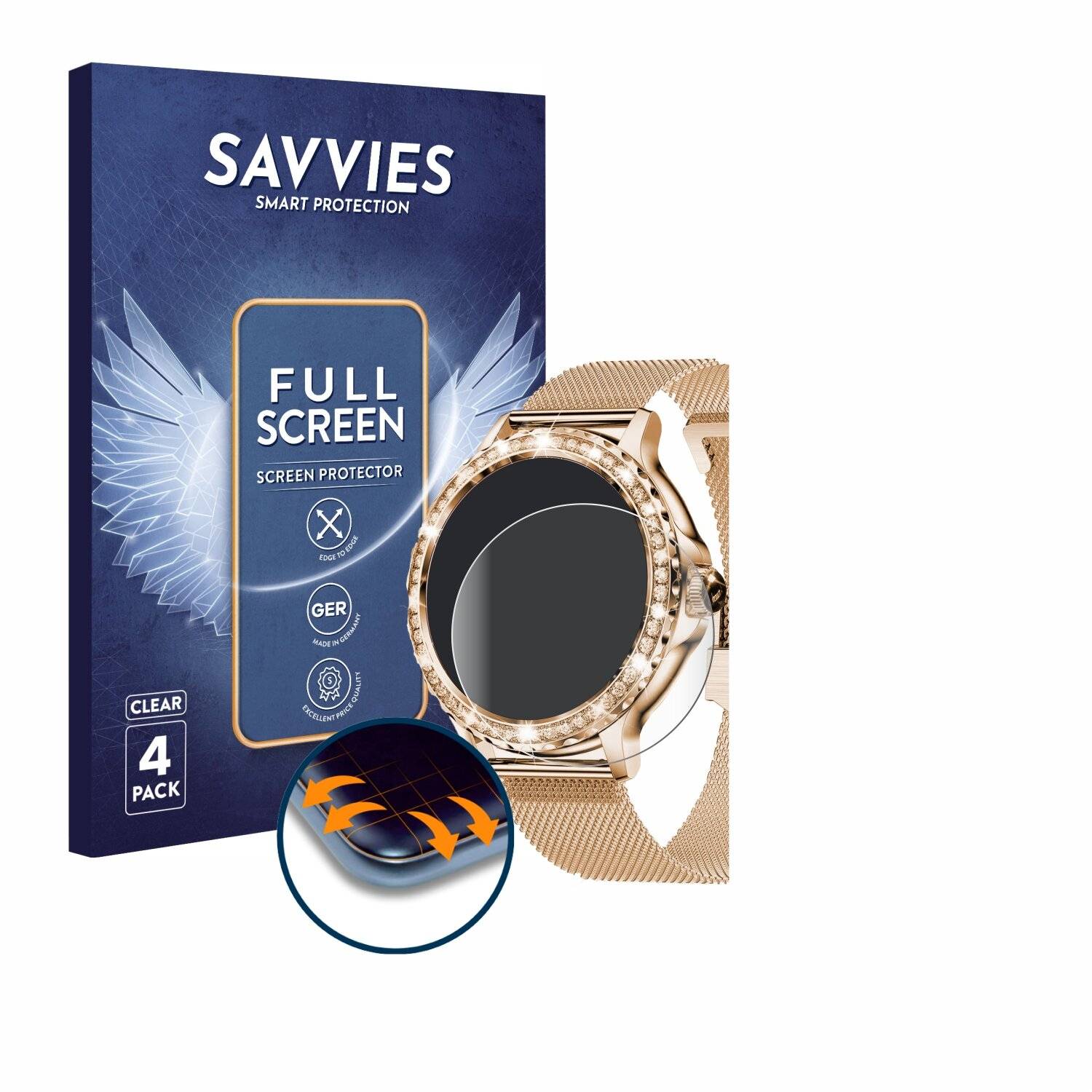 4x Savvies Full-Screen Folie für walkbee Smartwatch 1.3