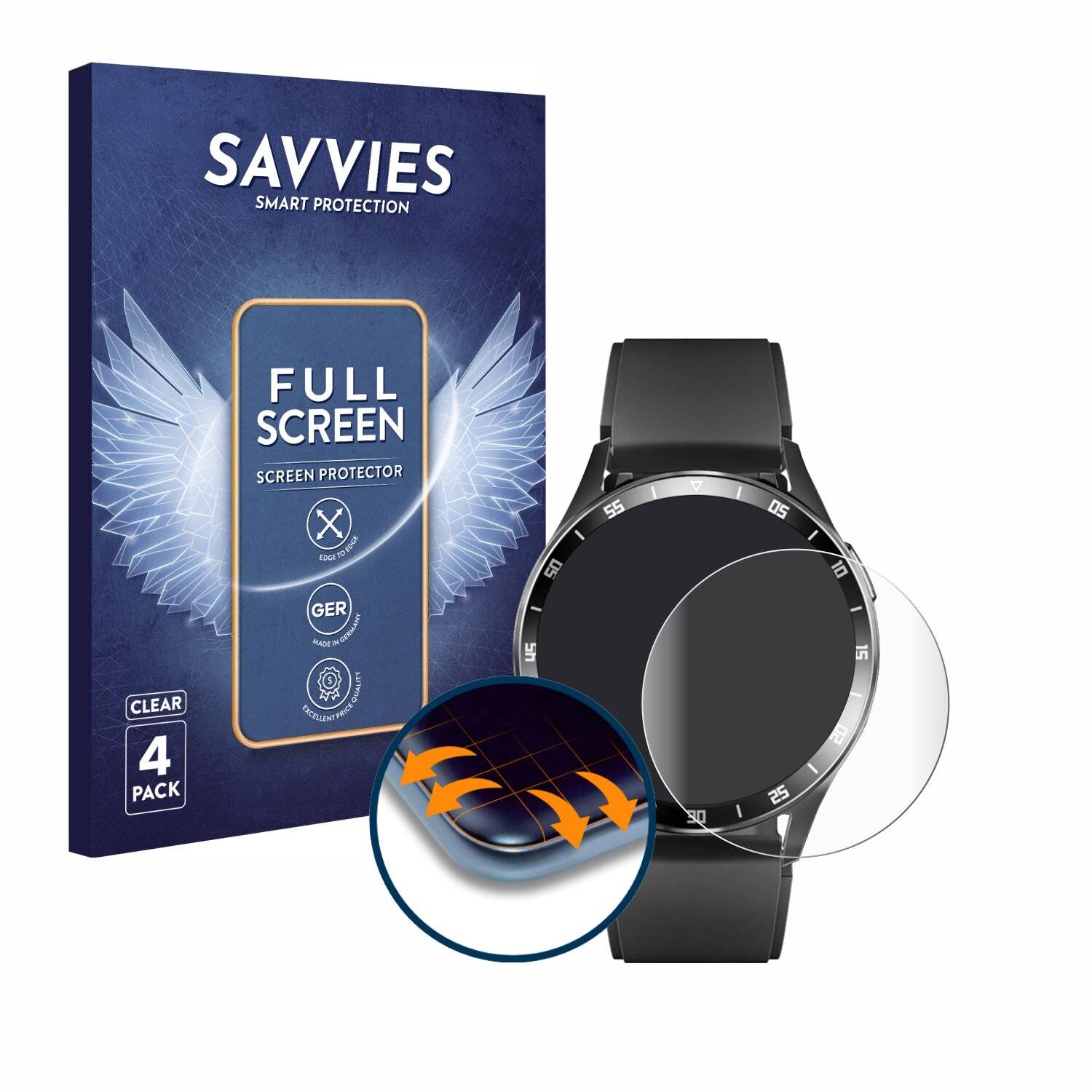 4x Savvies Full-Screen Folie für usogood Smartwatch