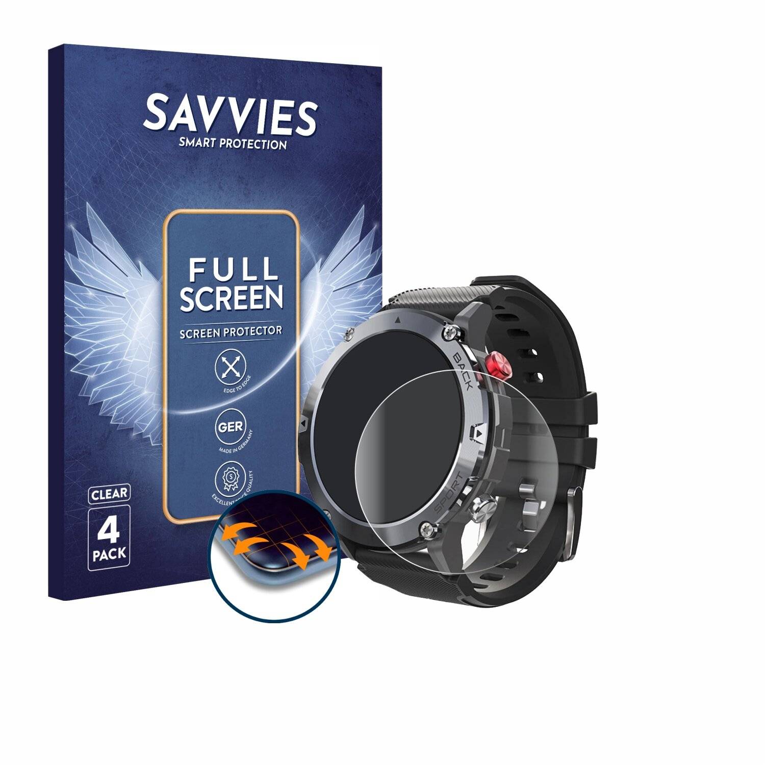 4x Savvies Full-Screen Folie für Darmowade Smartwatch
