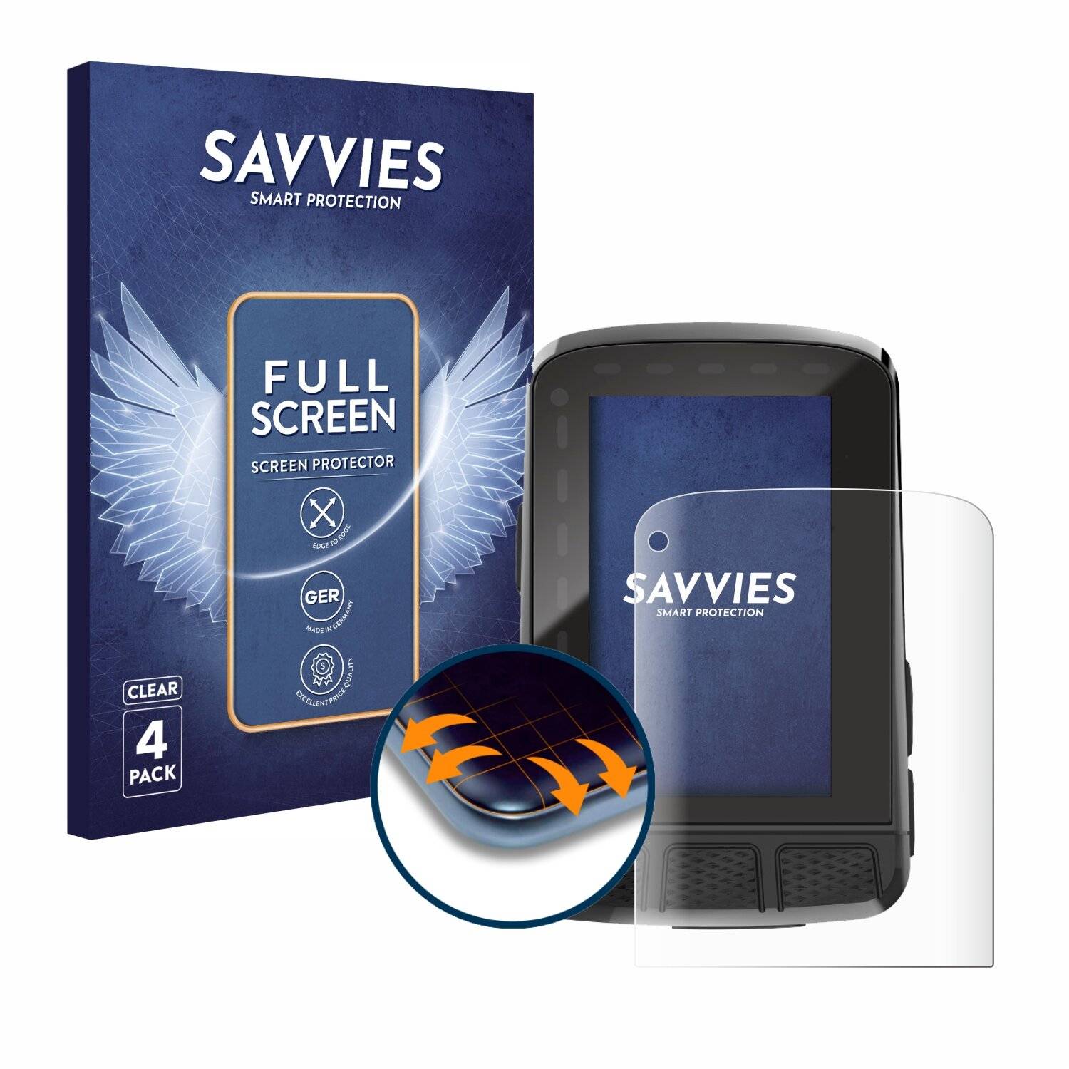 4x Savvies Full-Screen Folie für Wahoo Elemnt Roam V2