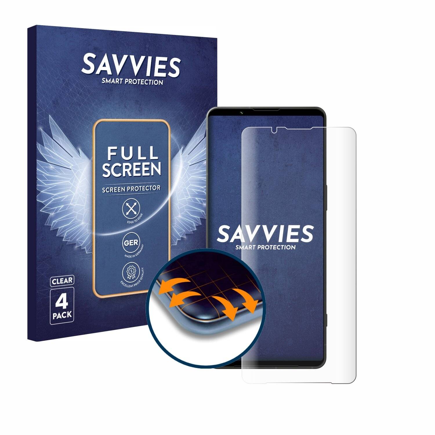 4x Savvies Full-Screen Folie für Sony Xperia 1