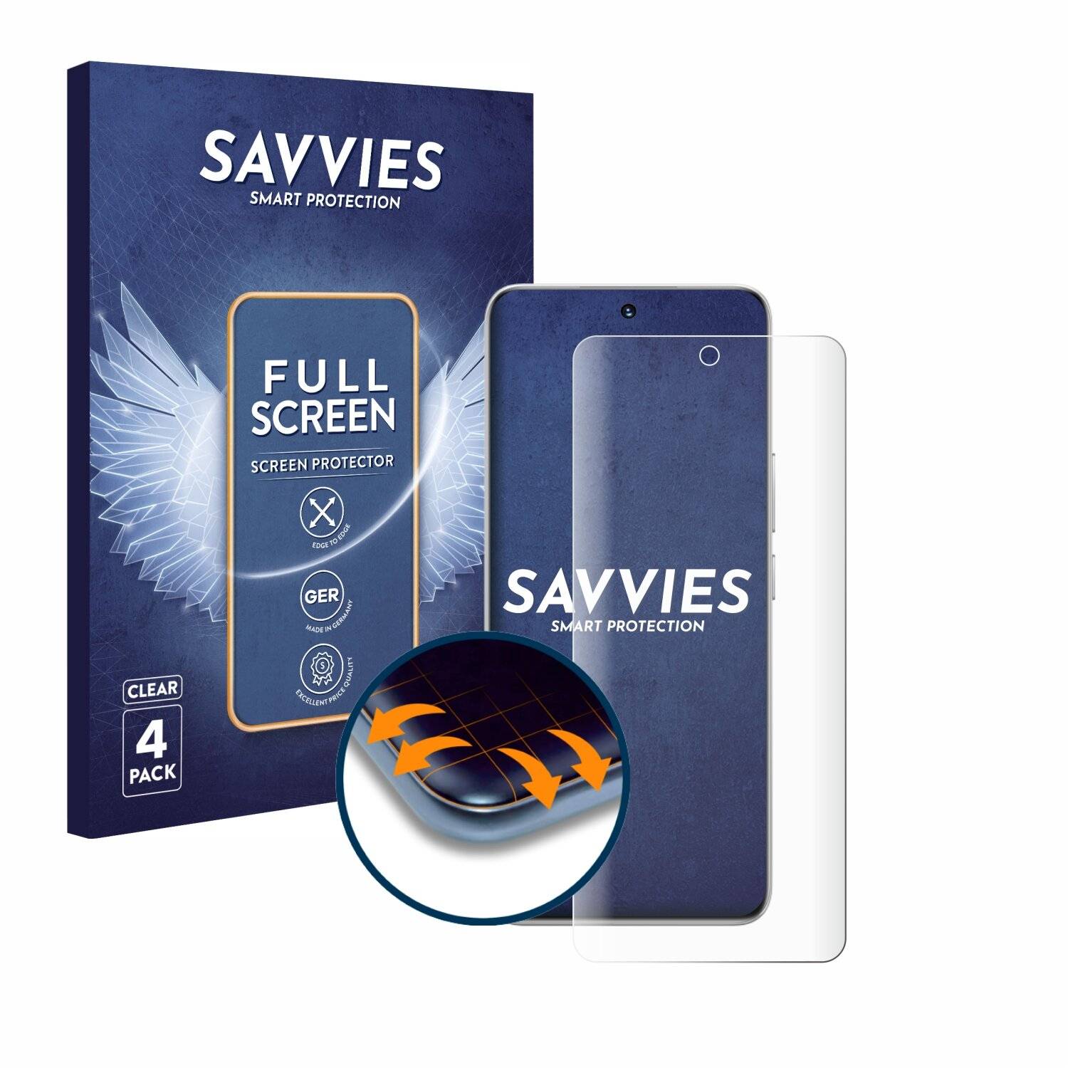 4x Savvies Full-Screen Folie für Honor