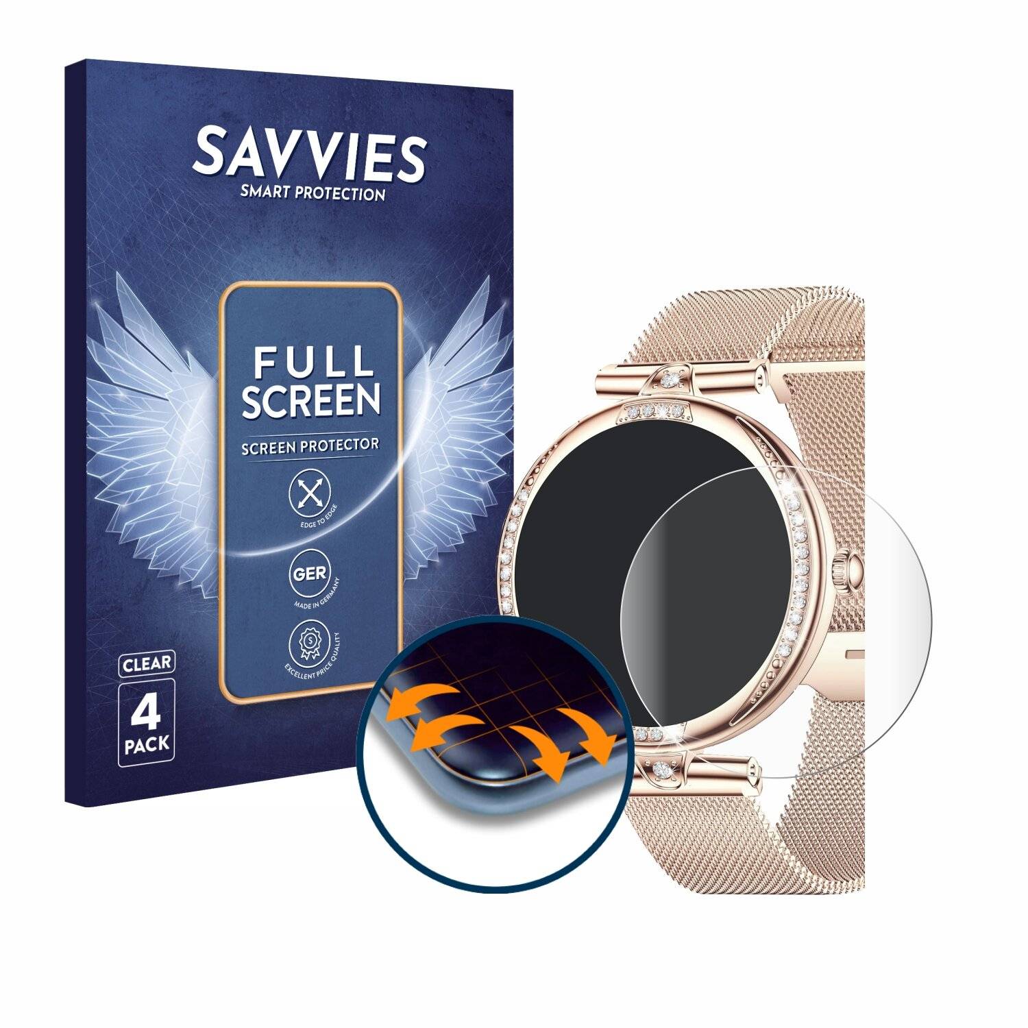 4x Savvies Full-Screen Folie für Shepatio Smartwatch