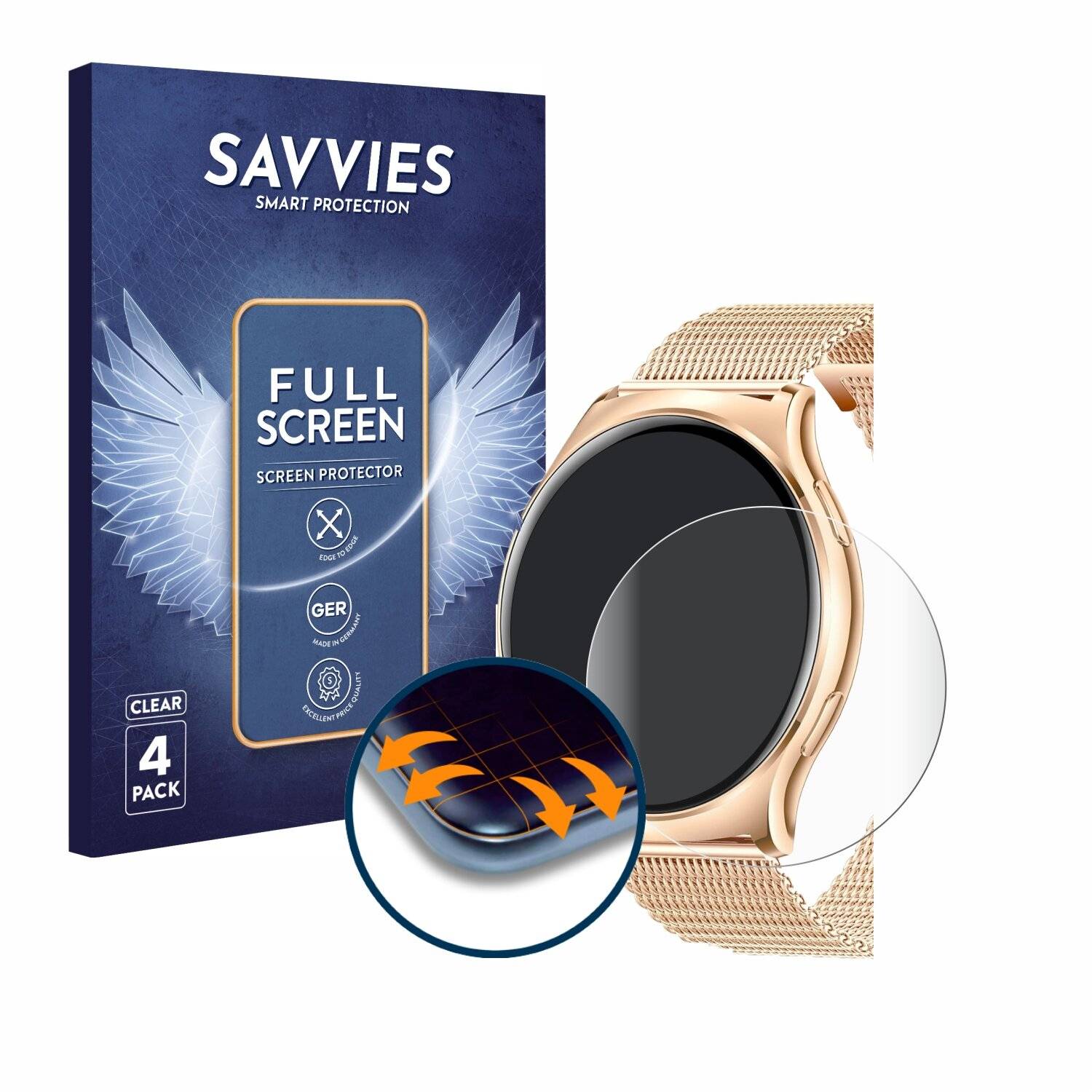 4x Savvies Full-Screen Folie für Iaret Smartwatch