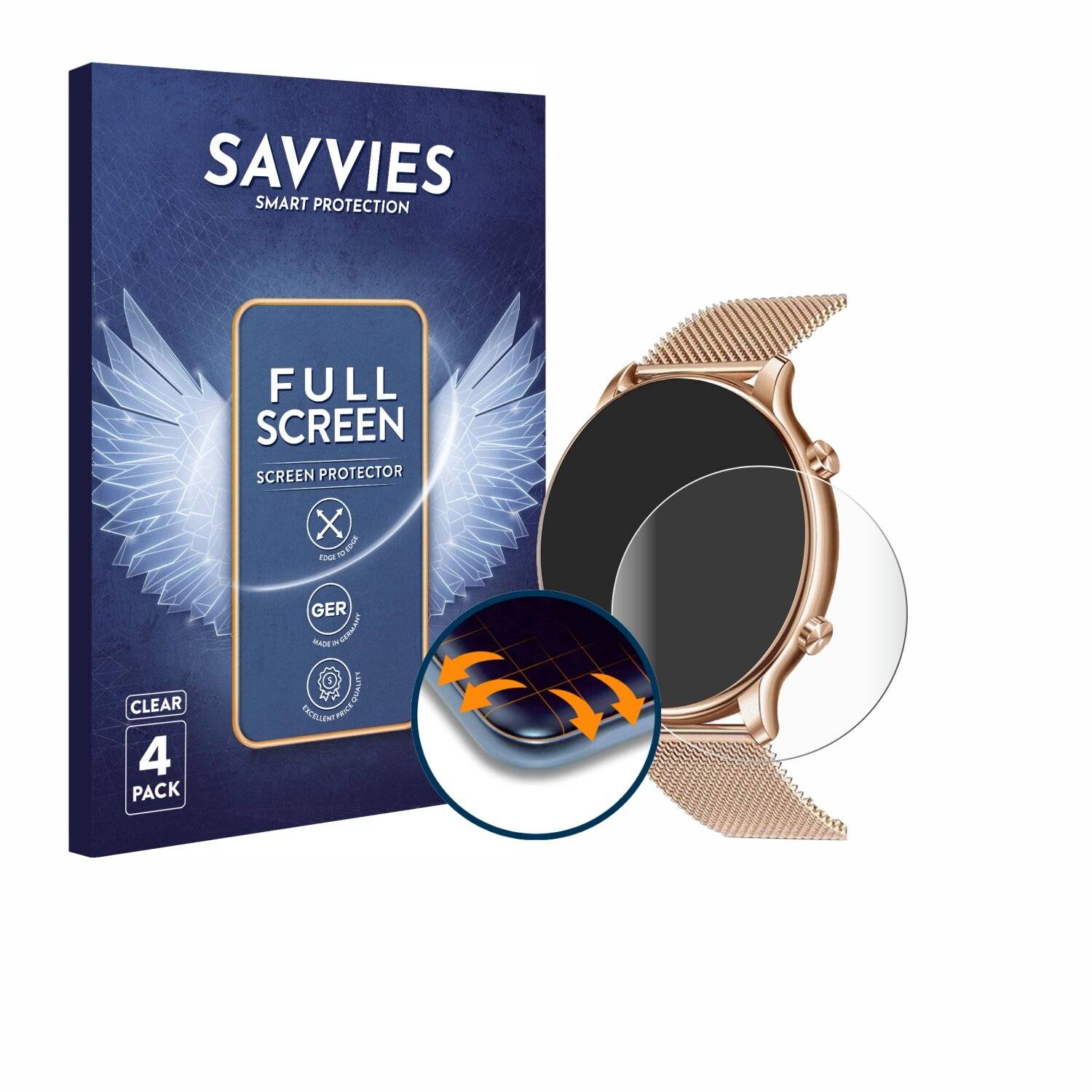 4x Savvies Full-Screen Folie für Luniqueshop LSWATCH