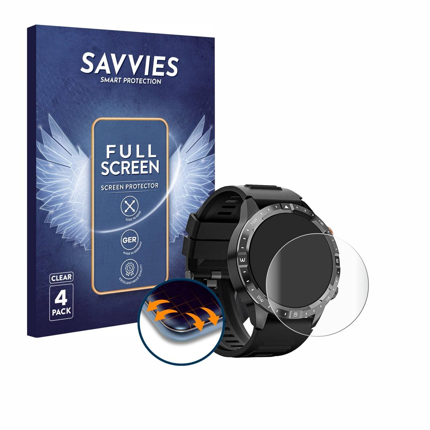 4x Savvies Full-Screen Folie für Sanorum Smartwatch
