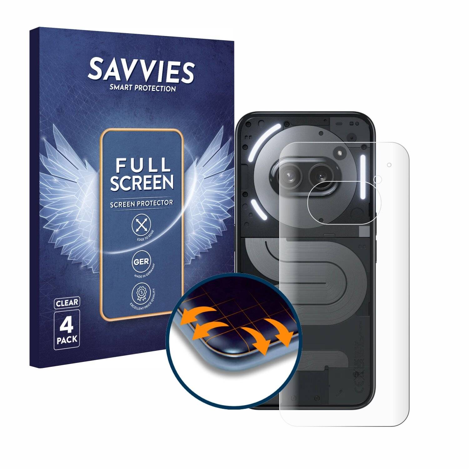 4x Savvies Full-Screen Folie für Nothing Phone (2a) Plus