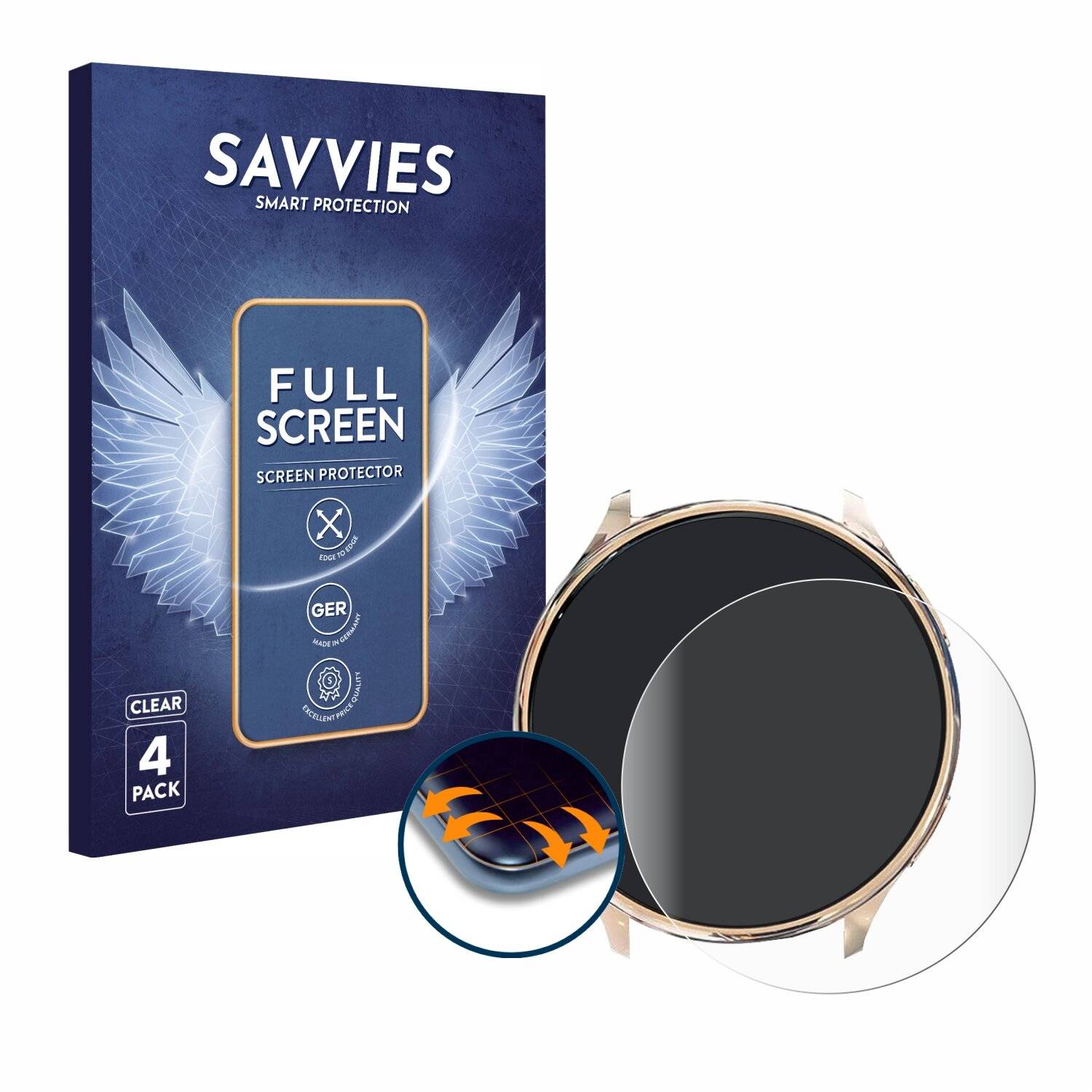 4x Savvies Full-Screen Folie für Sanorum Smartwatch 1.39 für