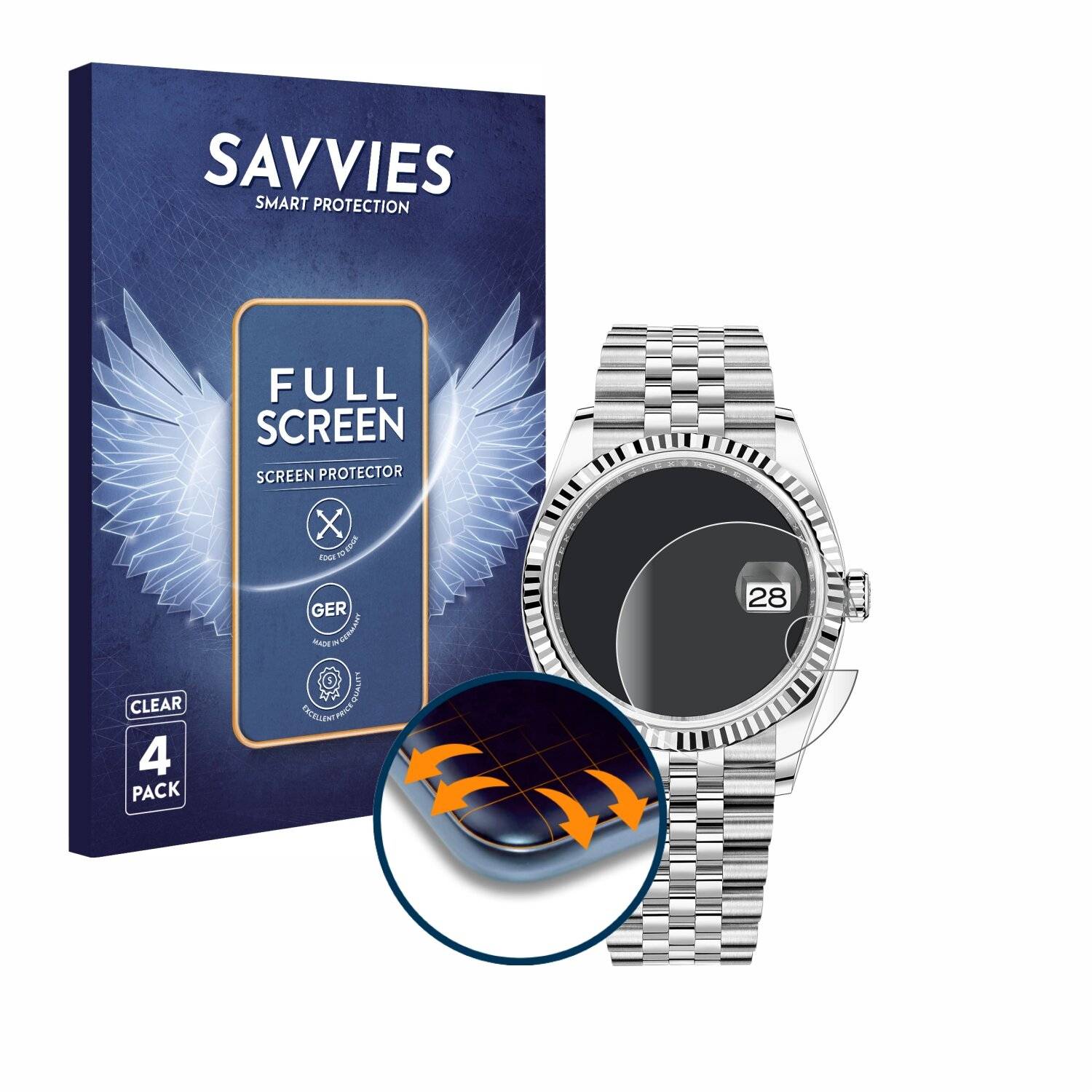 4x Savvies Full-Screen Folie für Rolex Oyster Perpetual Datejust