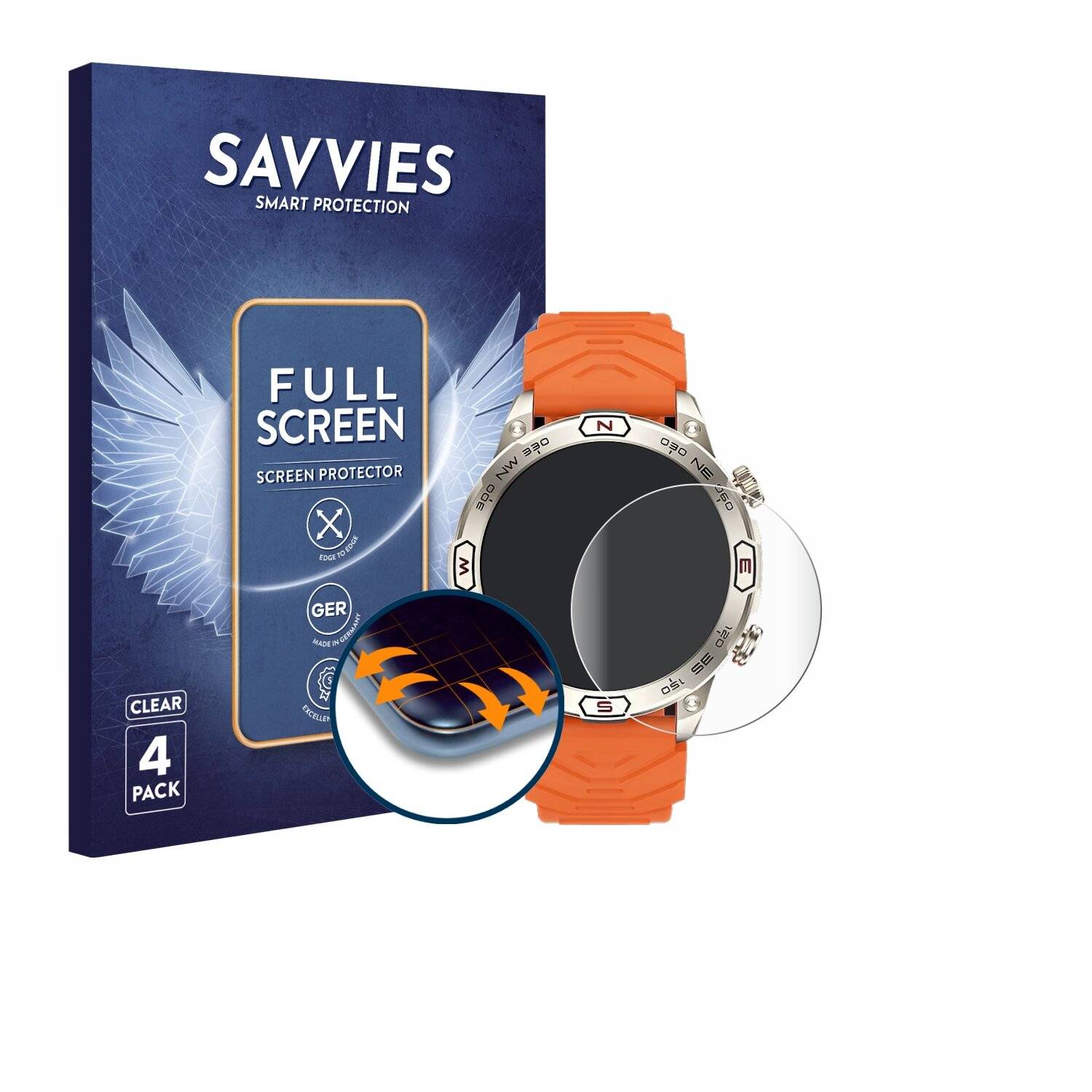 4x Savvies Full-Screen Folie für Bytelike Smartwatch