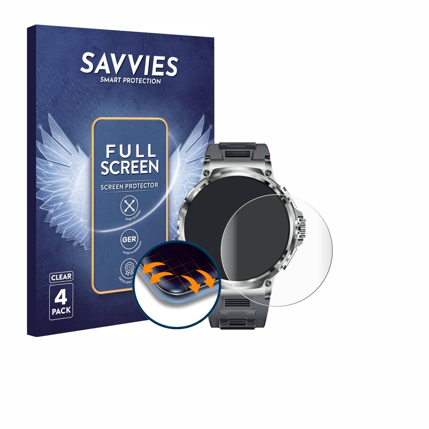 4x Savvies Full-Screen Folie für Smartwatch V69