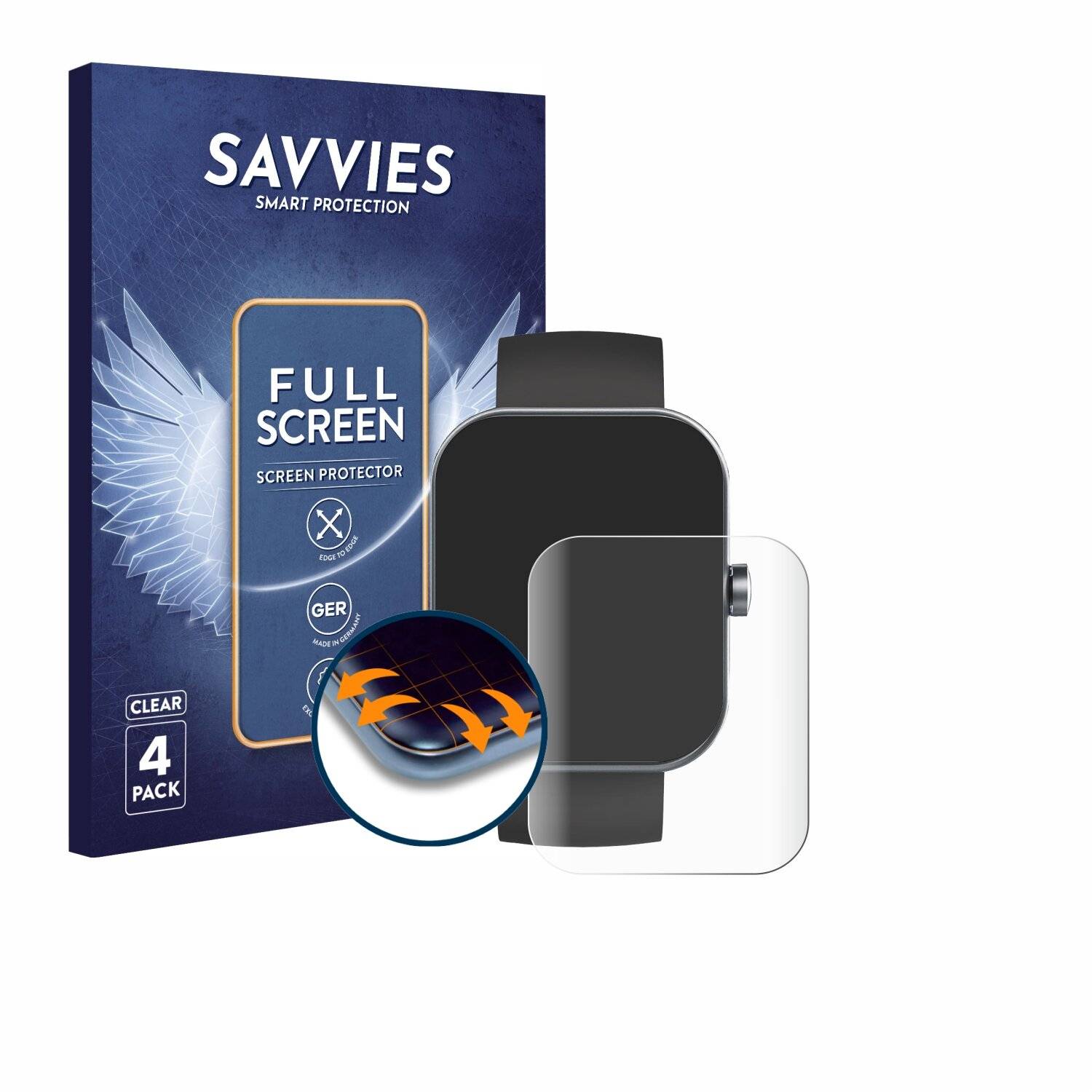 4x Savvies Full-Screen Folie für Coucur Smartwatch