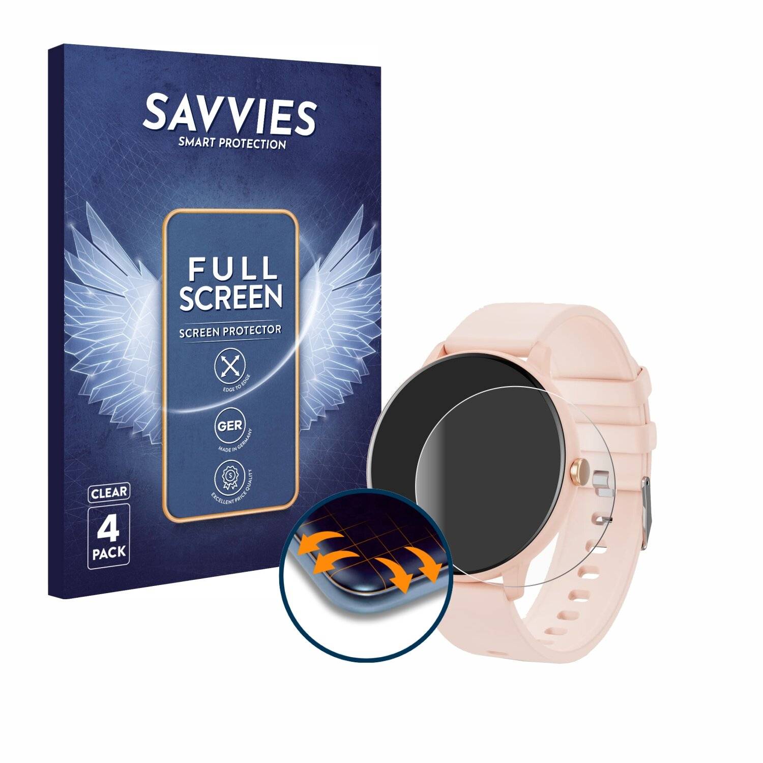 4x Savvies Full-Screen Folie für Joautrial Smartwatch