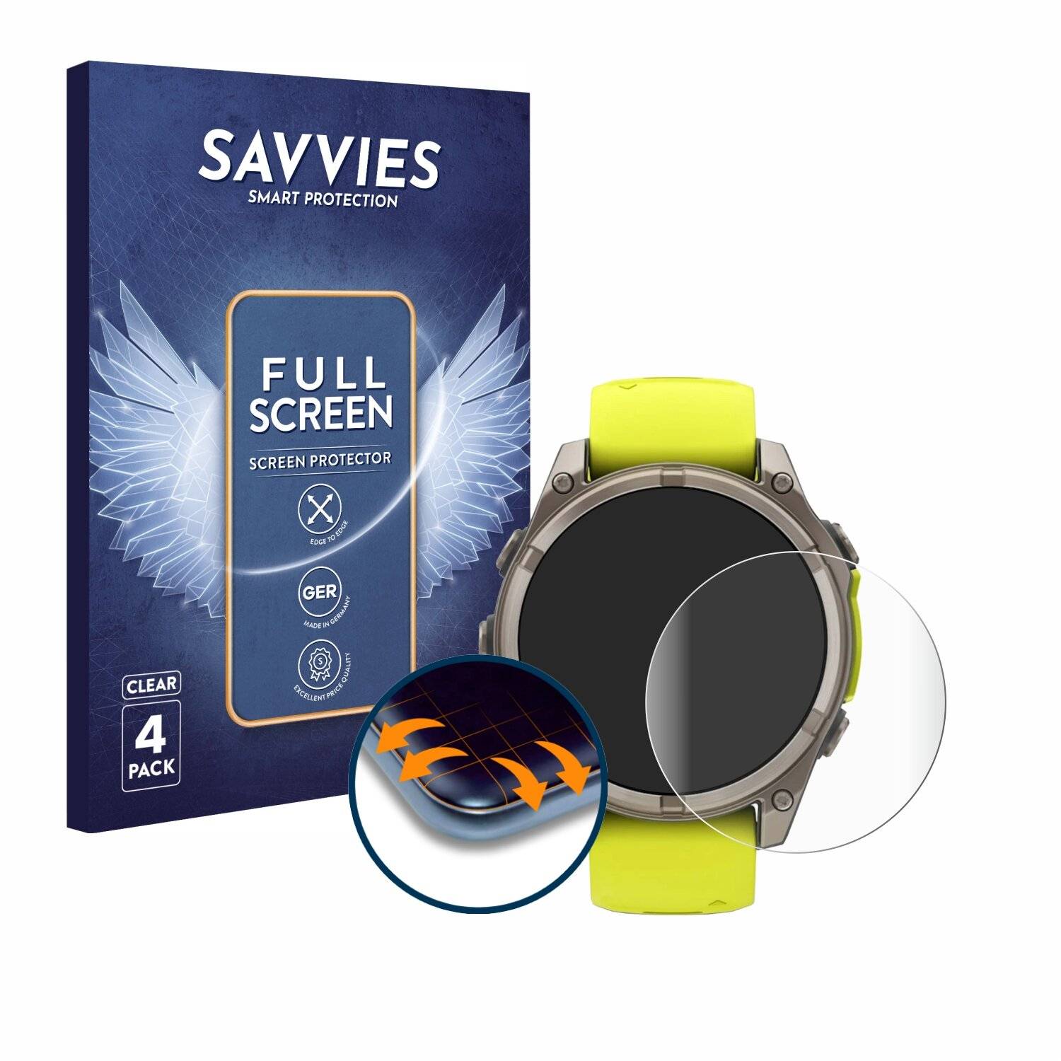 4x Savvies Full-Screen Folie für Garmin Fenix 8 Solar (47