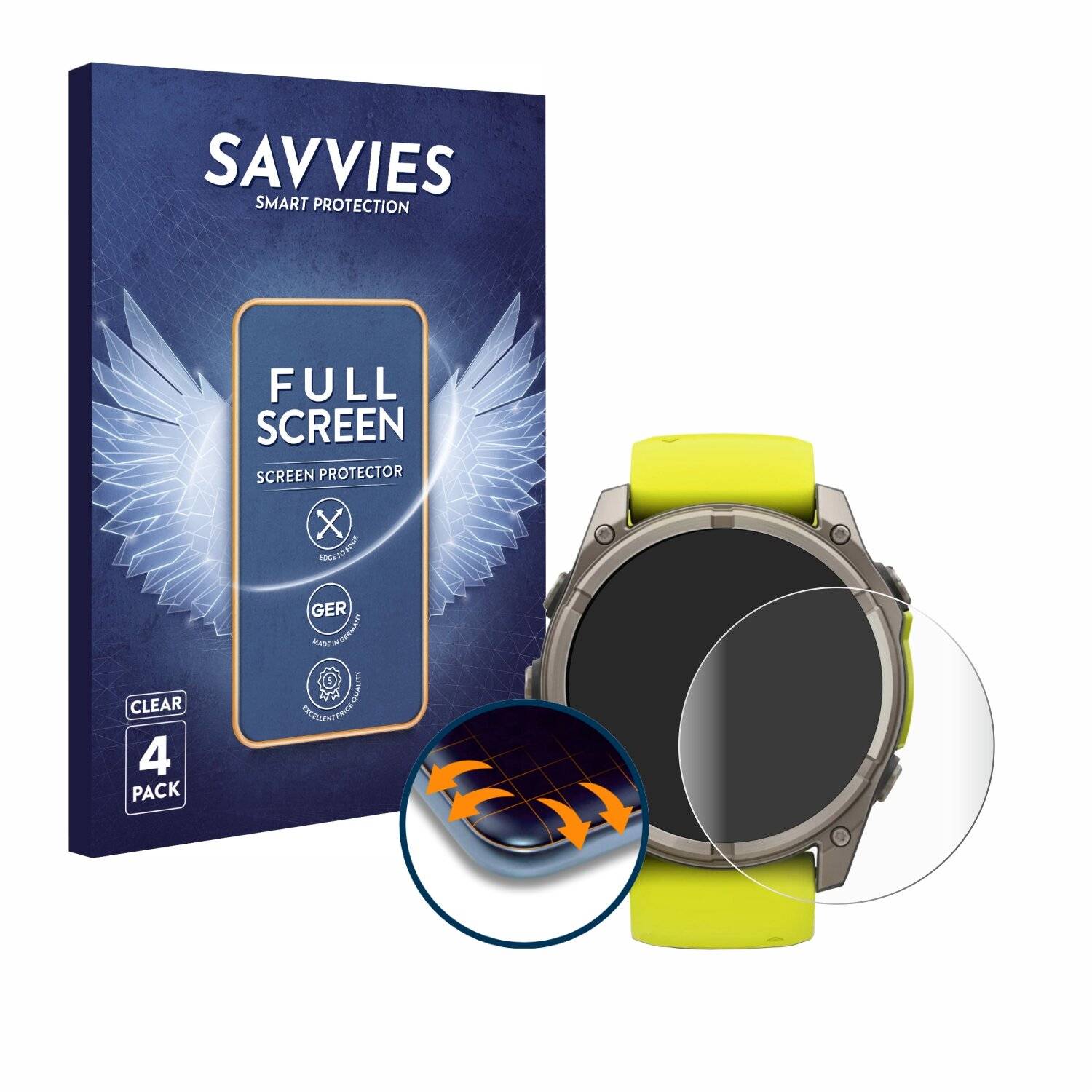 4x Savvies Full-Screen Folie für Garmin Fenix 8 Solar (51