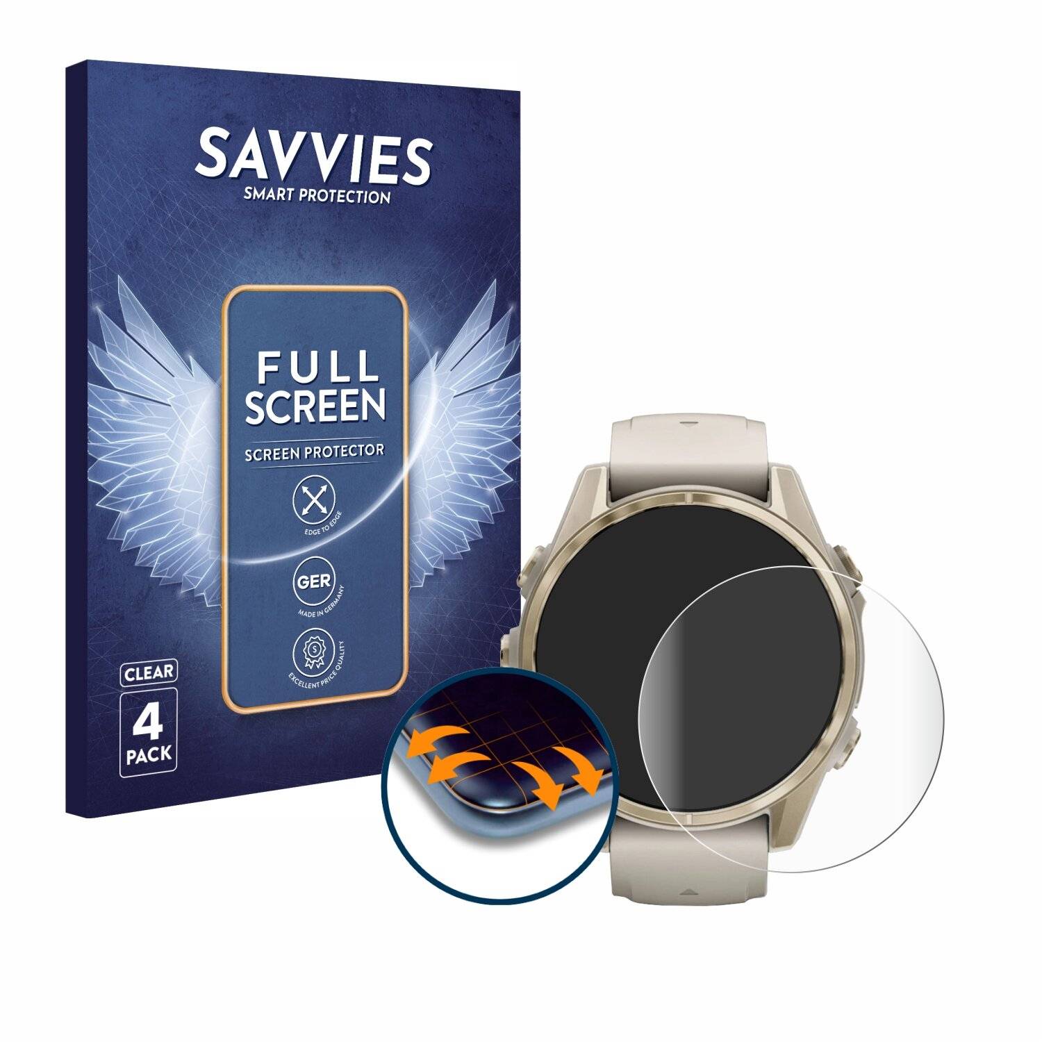 4x Savvies Full-Screen Folie für Garmin Fenix 8 (43