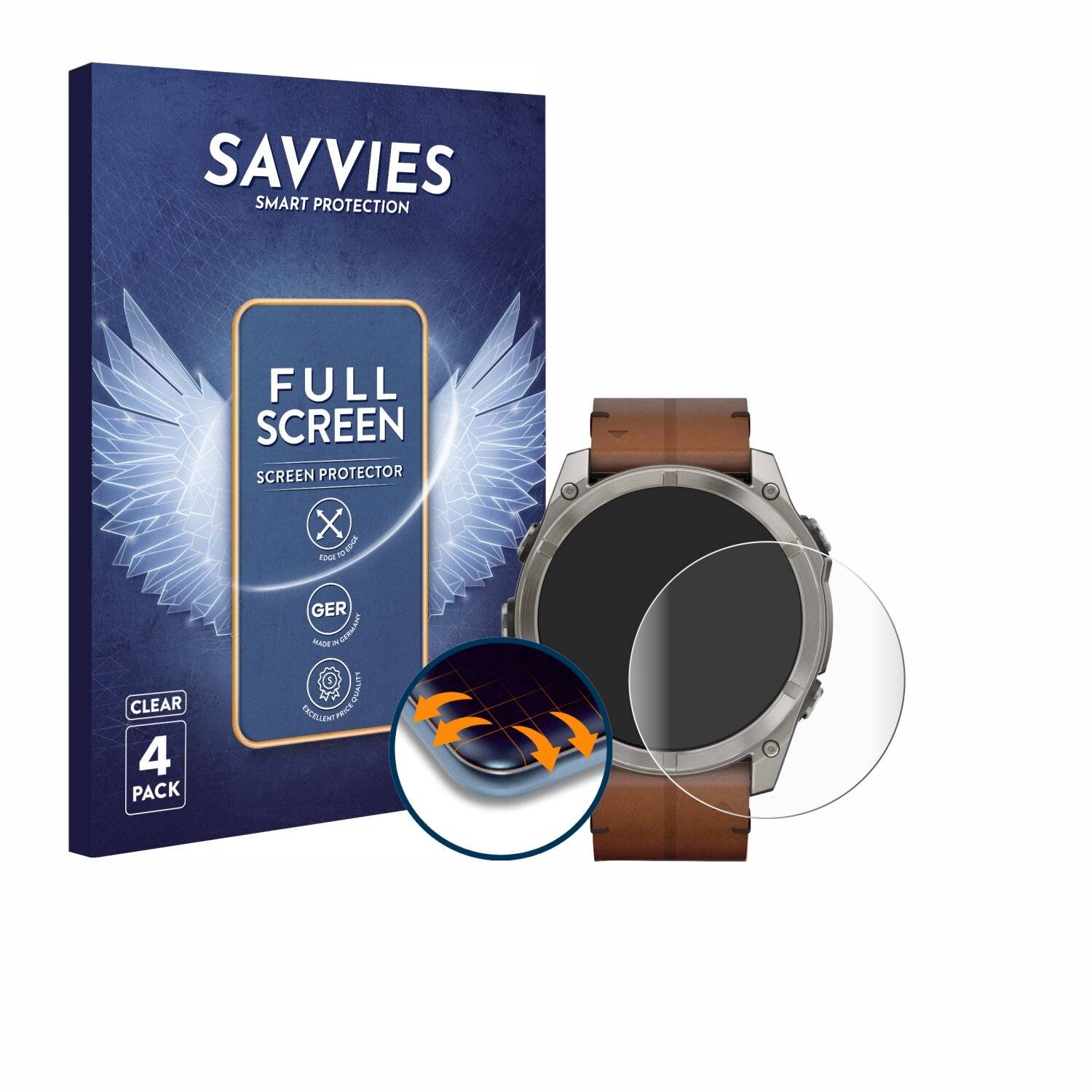 4x Savvies Full-Screen Folie für Garmin Fenix 8 AMOLED (51