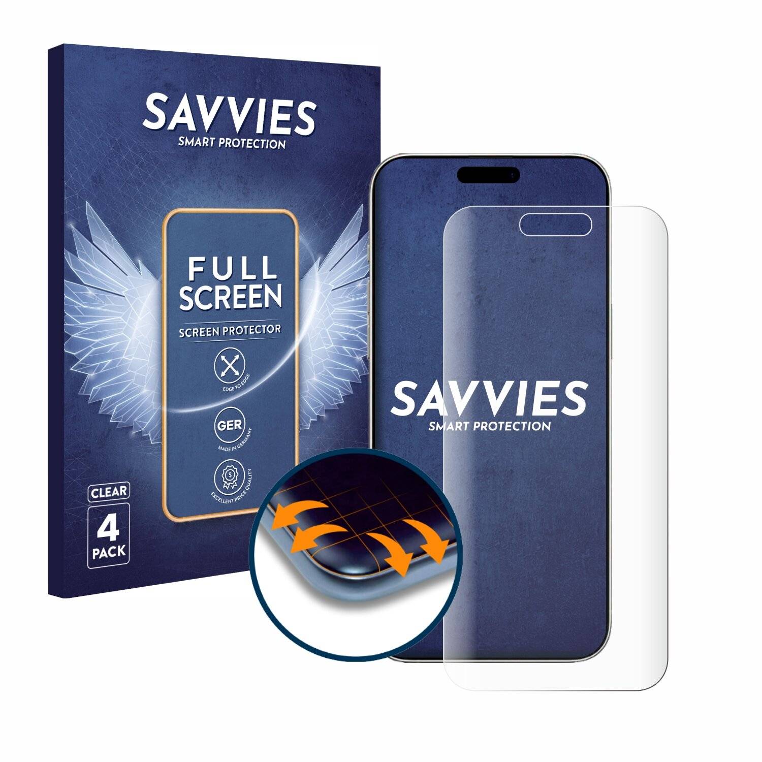 4x Savvies Full-Screen Folie für Apple iPhone
