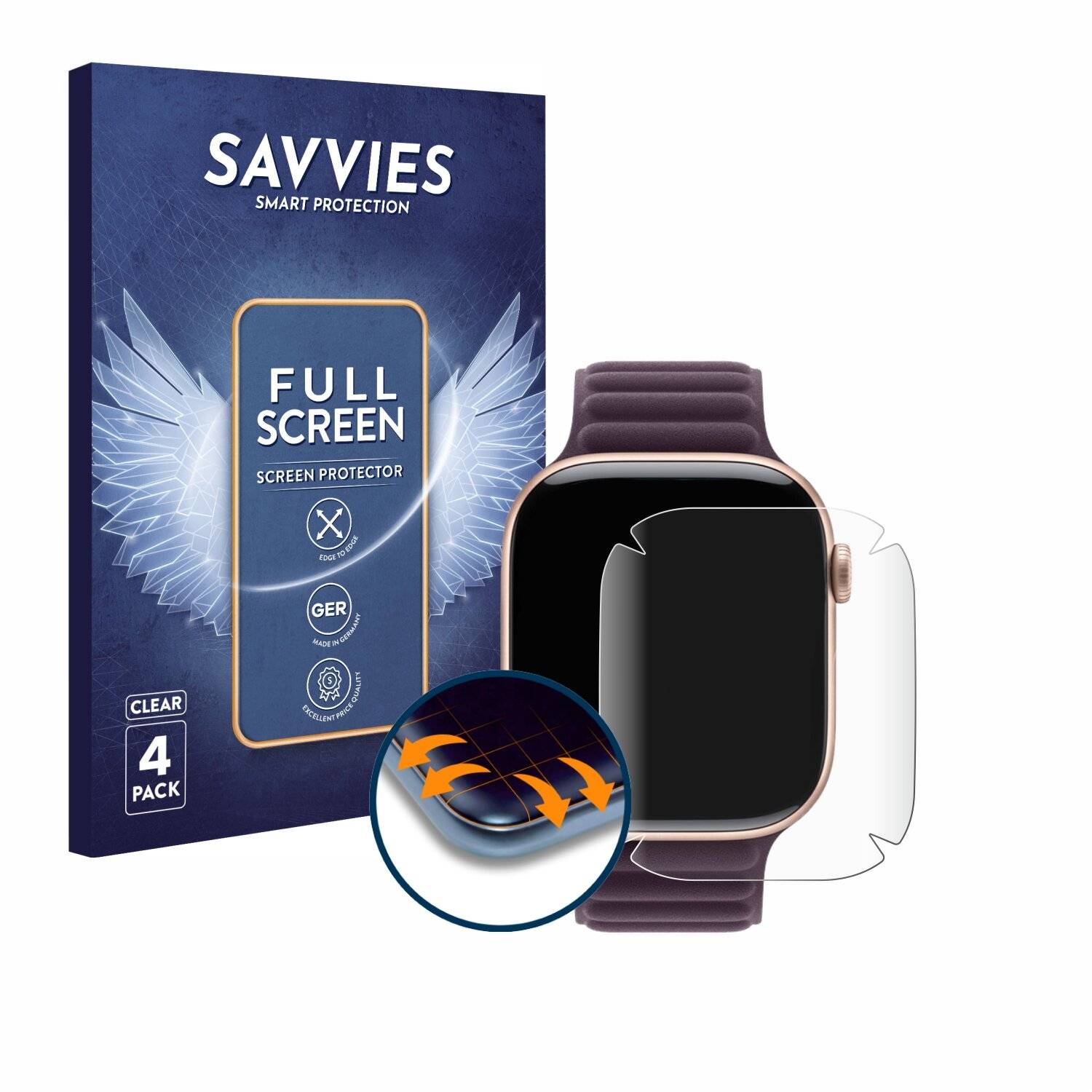 4x Savvies Full-Screen Folie für Apple Watch Series 10 (42