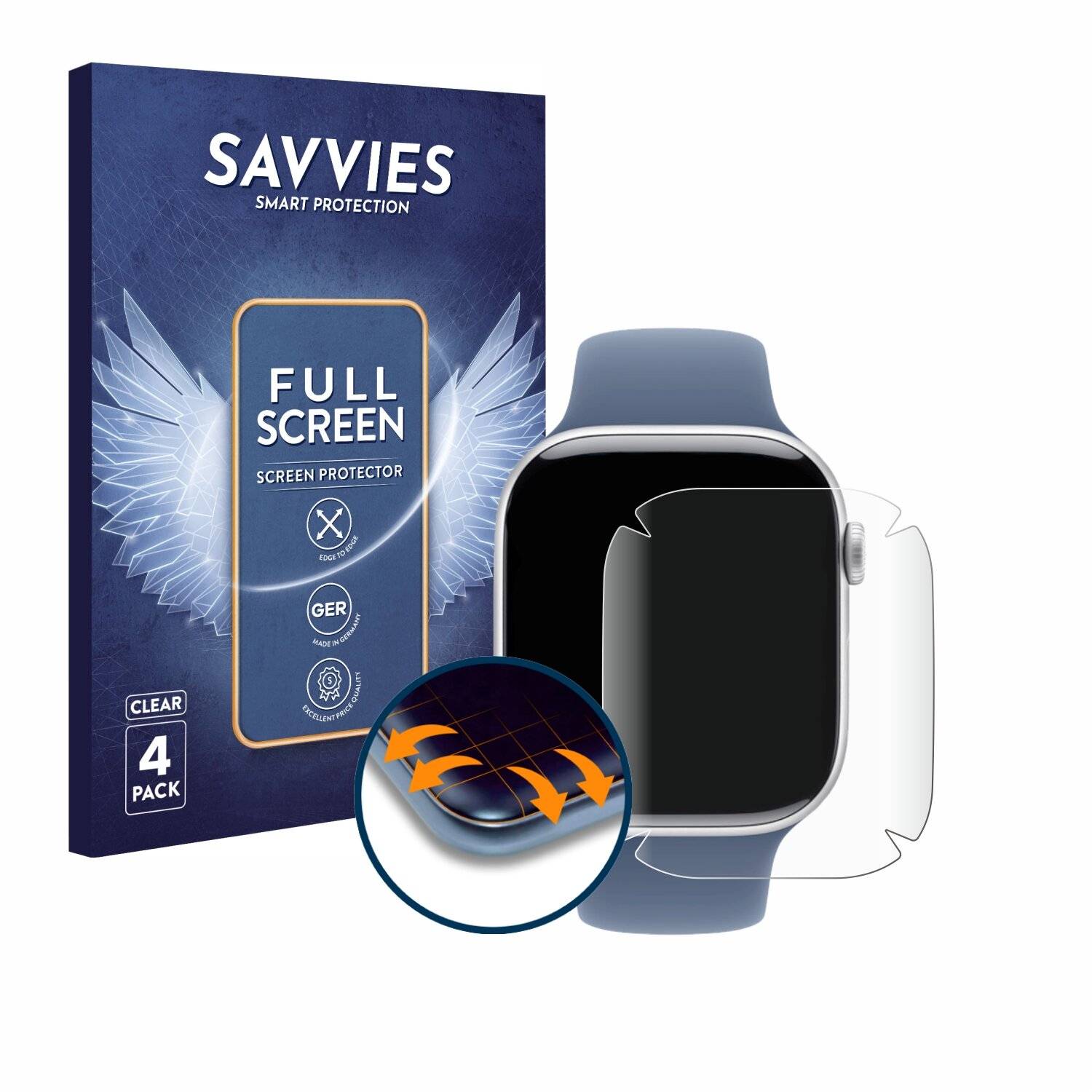 4x Savvies Full-Screen Folie für Apple Watch Series 10 (46